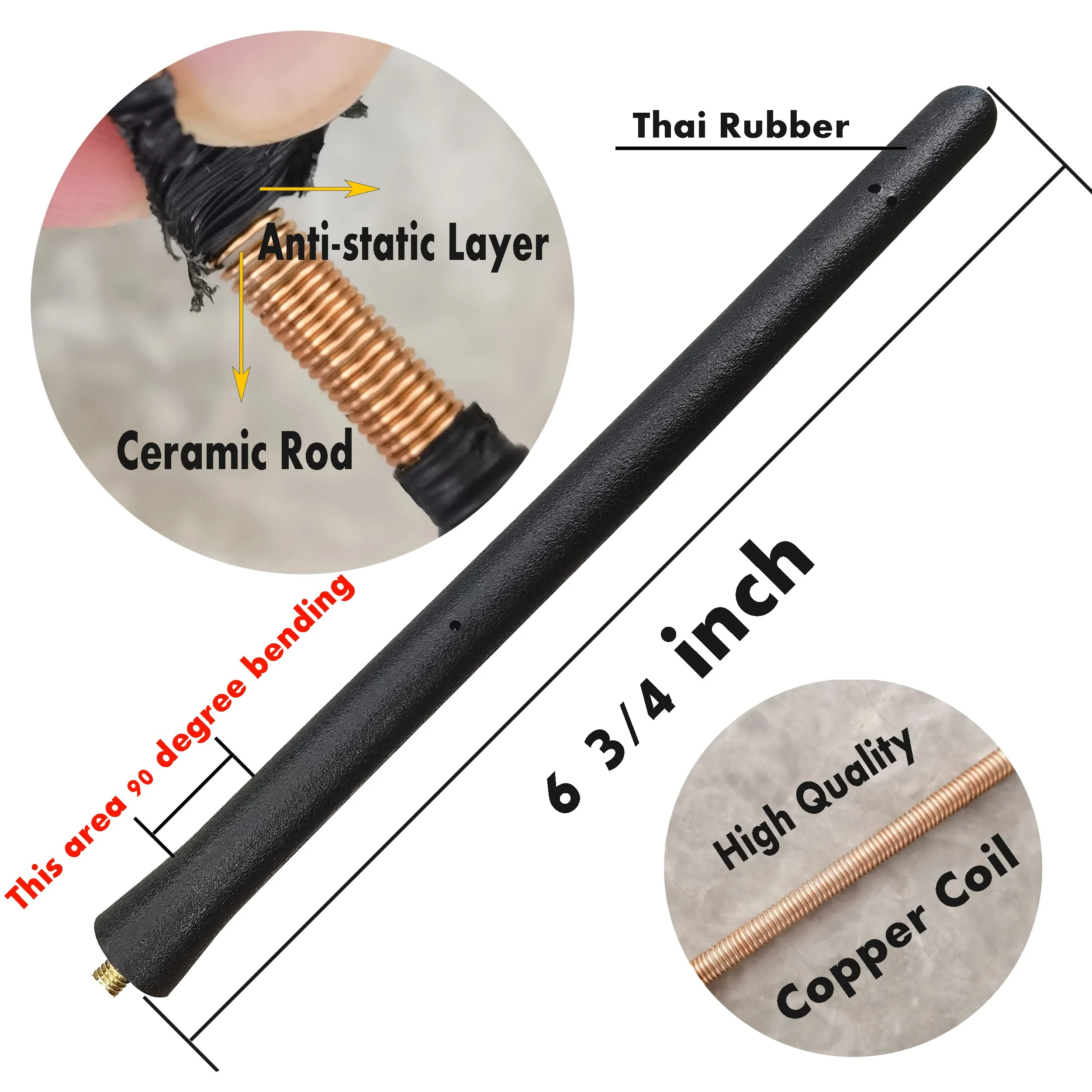 6 3/4 Inch Rubber Antenna for Ford Escape (2013-2019), Ford Escape Antenna - Car Wash Proof, Internal Copper Coil Antenna Mast Replacement - Image 2
