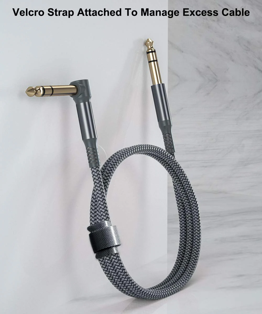6.35mm TRS Instrument Cable 30FT 2-Pack,Right Angle 90 Degree 1/4 Inch Male Jack Stereo Audio Cord,6.35 Balanced Line Lead for Electric Guitar,Bass,Keyboard,Mixer,Amplifier/AMP,Speaker,Equalizer 9M/30 FT Gray - Image 5