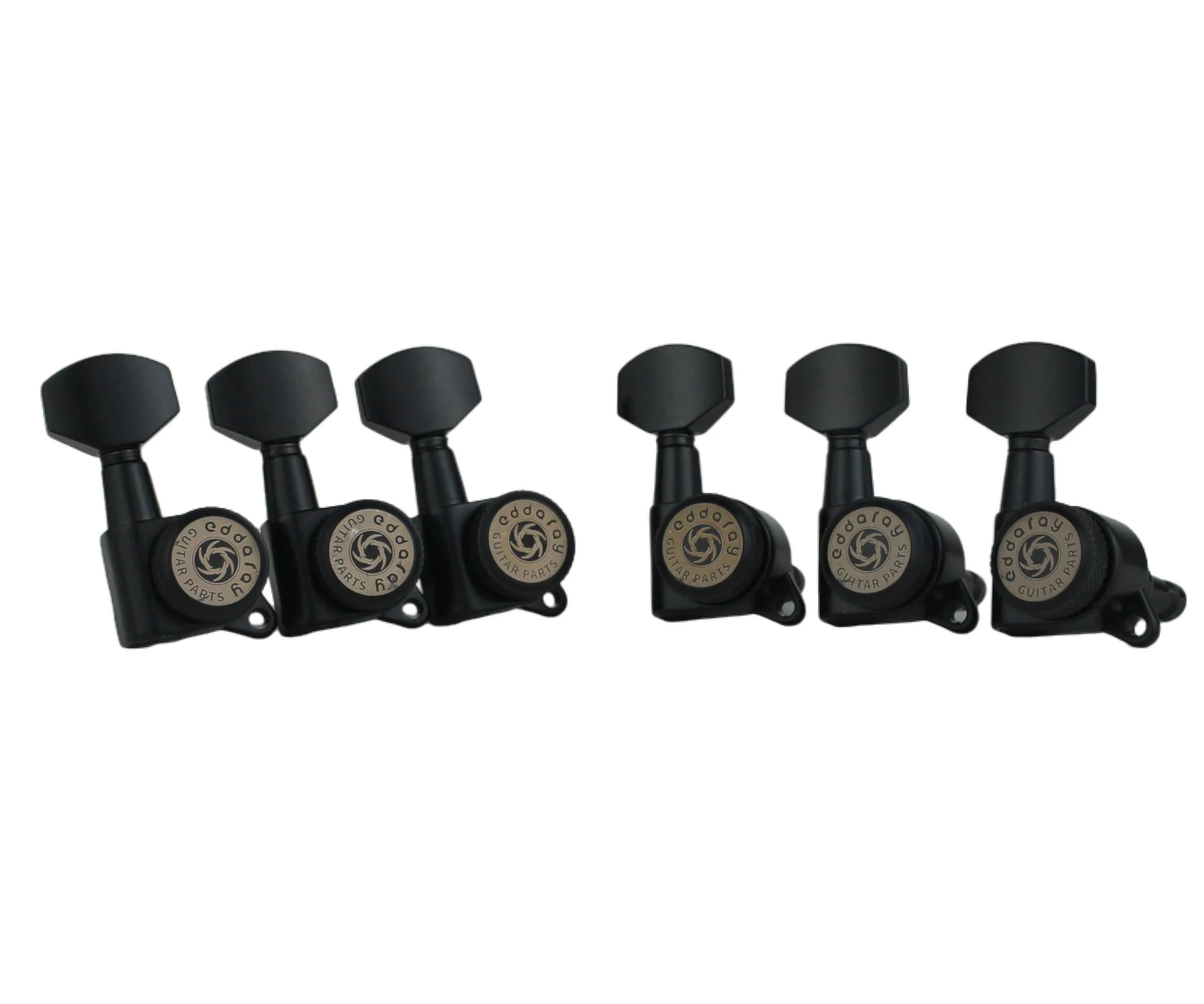 6 In-line Guitar Locking Tuners 6 Right Hand – 1:18 Gear Ratio Lock String Tuning Key Pegs Machine Heads Set with Hexagonal Shaped Knob Replacement, (E-107SP, Black) 6 for Right