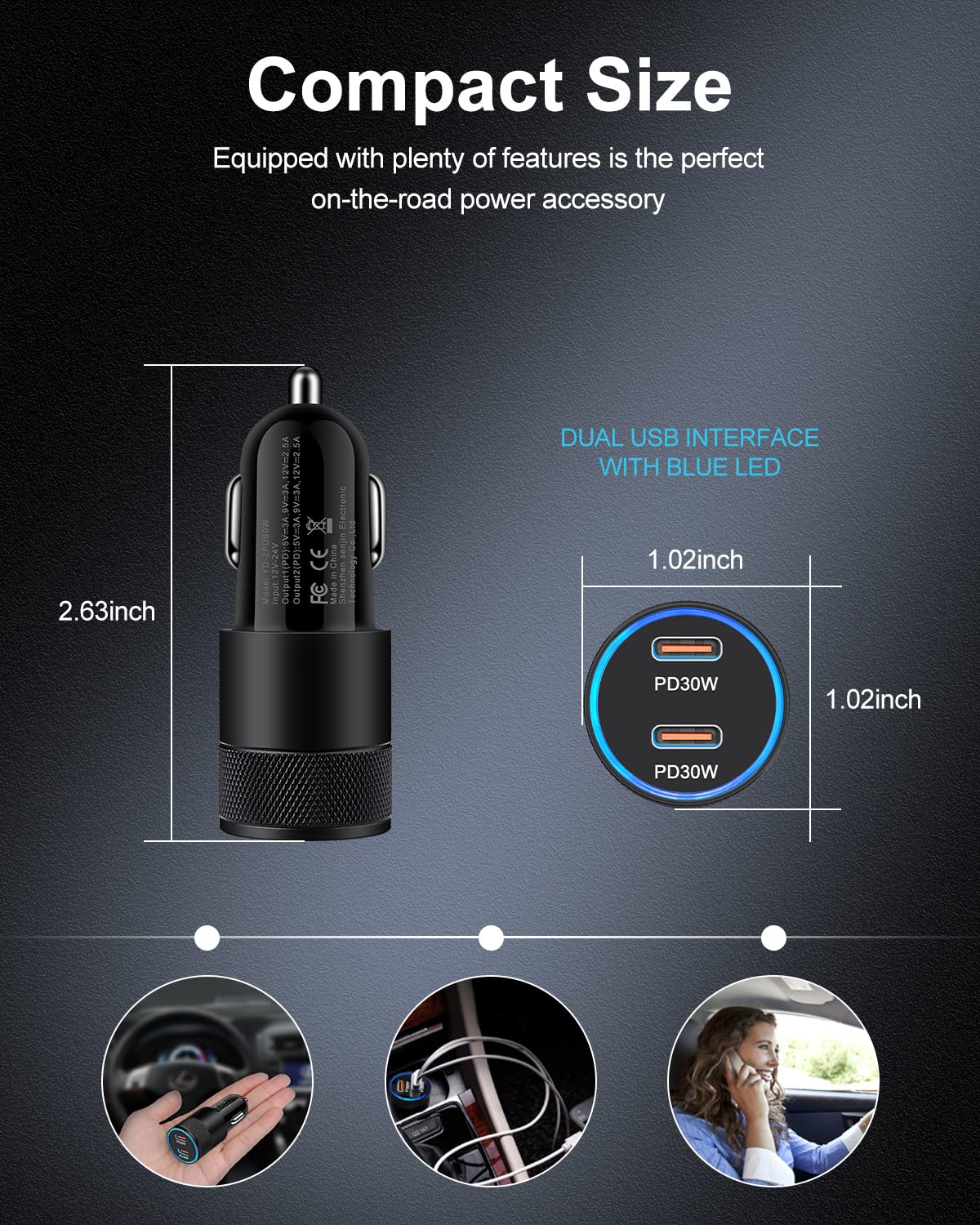 60W USB C Car Charger, 2 Pack AILKIN USB C Cigarette Lighter Adapter Fast Charging Dual Port PD3.0 Type C Car Charger Plug Compatible with iPhone 15 14 13 12 11 Pro Max Galaxy S24/S23/22 Pixel 8 7Pro Black - Image 4