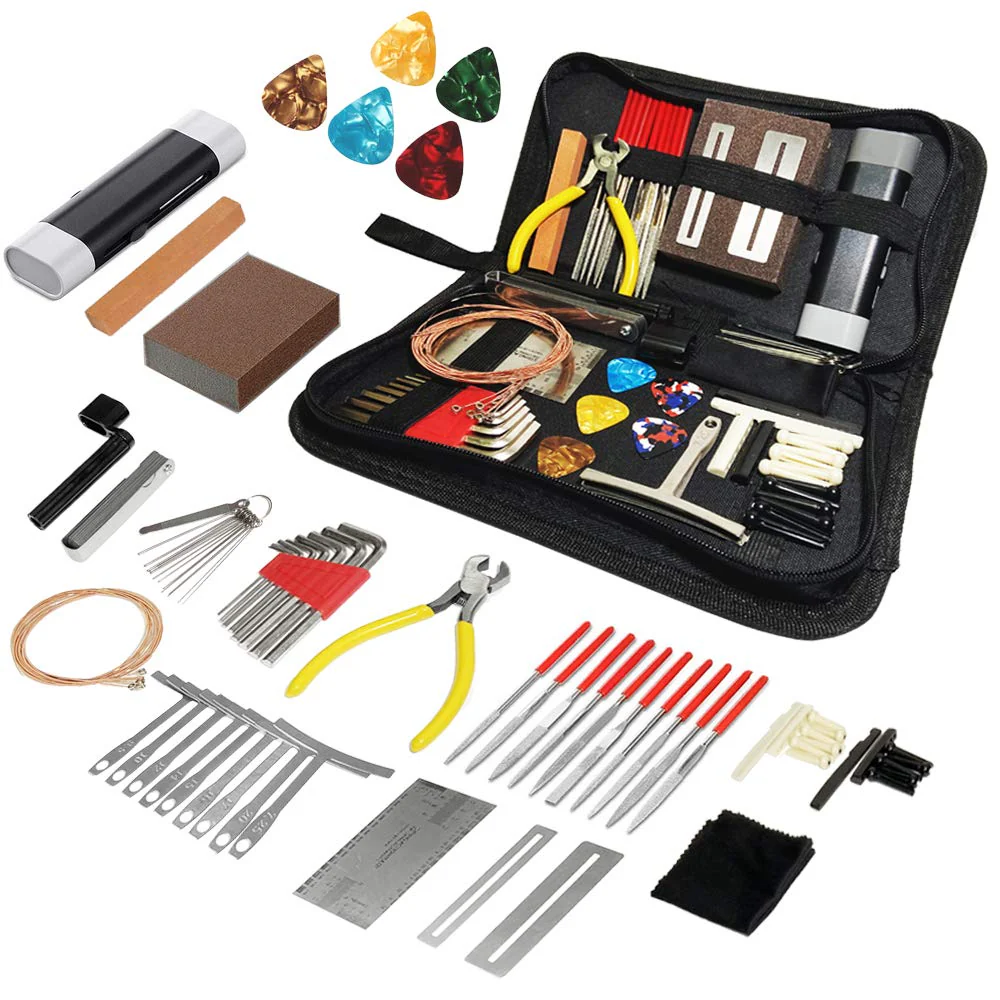 72PCS Guitar Tool Kit,Professional Guitar Repairing Maintenance Tool Kit with Guitar Strings Picks Bridge Pins Gauge Guitar Accessories Gift for Acoustic Guitar Electric guitar Ukulele Bass Banjo