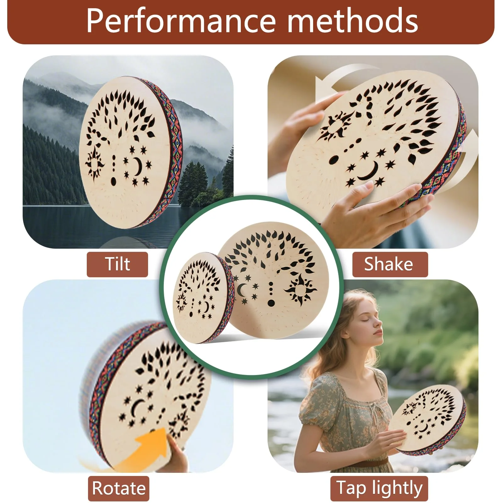 8INCH Ocean Drum,Water Stream Drum,Rain Disk "Water-Fall",Sound Healing,Onomatopoeic Music,For Performance Accompaniment(Tree of Life) 8 INCH - Image 4