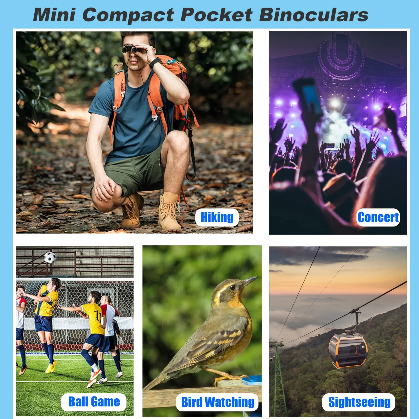 8x21 Mini Compact Pocket Binoculars, Lightweight Foldable Binoculars,Easy Focus Small Binoculars for Adults Kids Bird Watching,Opera Concert, Travel, Hiking, Outdoor Scenery, football game 8X21 - Image 7