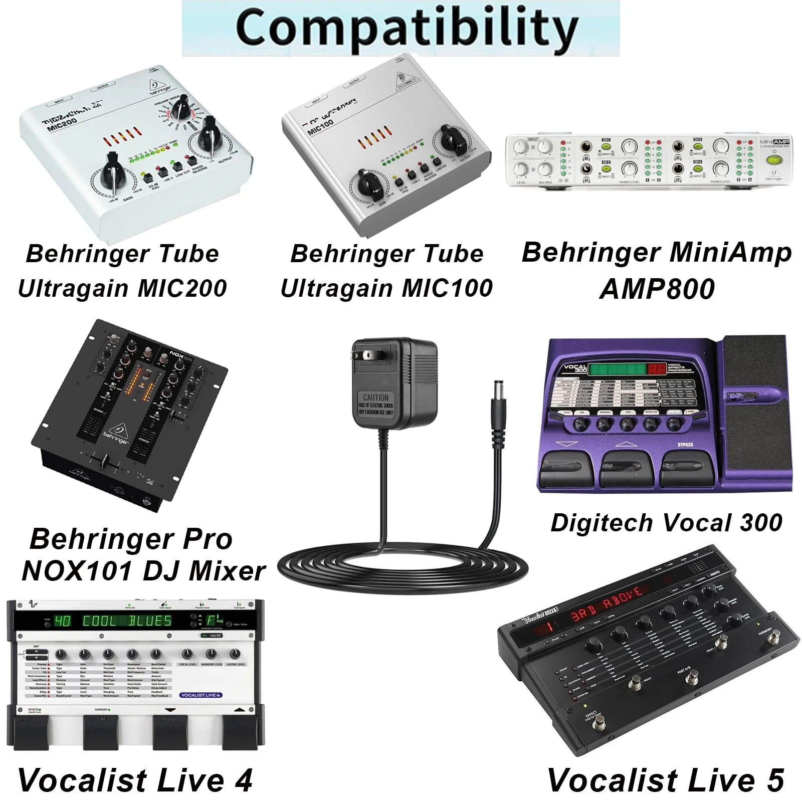 9VAC Adapter for Lexicon MX200 MPX100,Behringer Tube Ultragain MIC200 MIC100,PSU11-UL U090075A PSU-MINI-UL-01,Behringer Pro NOX101 DJ Mixer Behringer MiniAmp AMP800,Digitech Vocal300 Vocalist Live4,5 - Image 2
