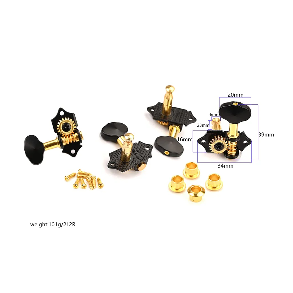 A Set 2R2L Black Vintage Open Gear Ukulele 4 String Guitar Tuning Pegs Keys Tuners Machine Head - Image 2