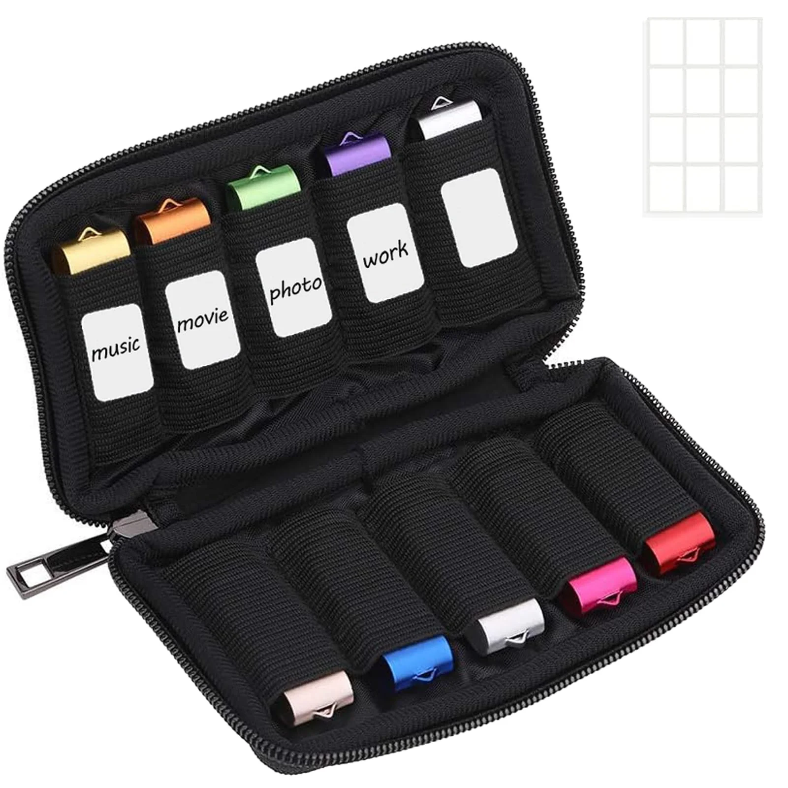 ABLAZE Flash Drive Case USB Storage Case, USB Holder Storage Bag with Label, Portable USB Case Electronic Accessories Organizer for USB Thumb Drive (Black)