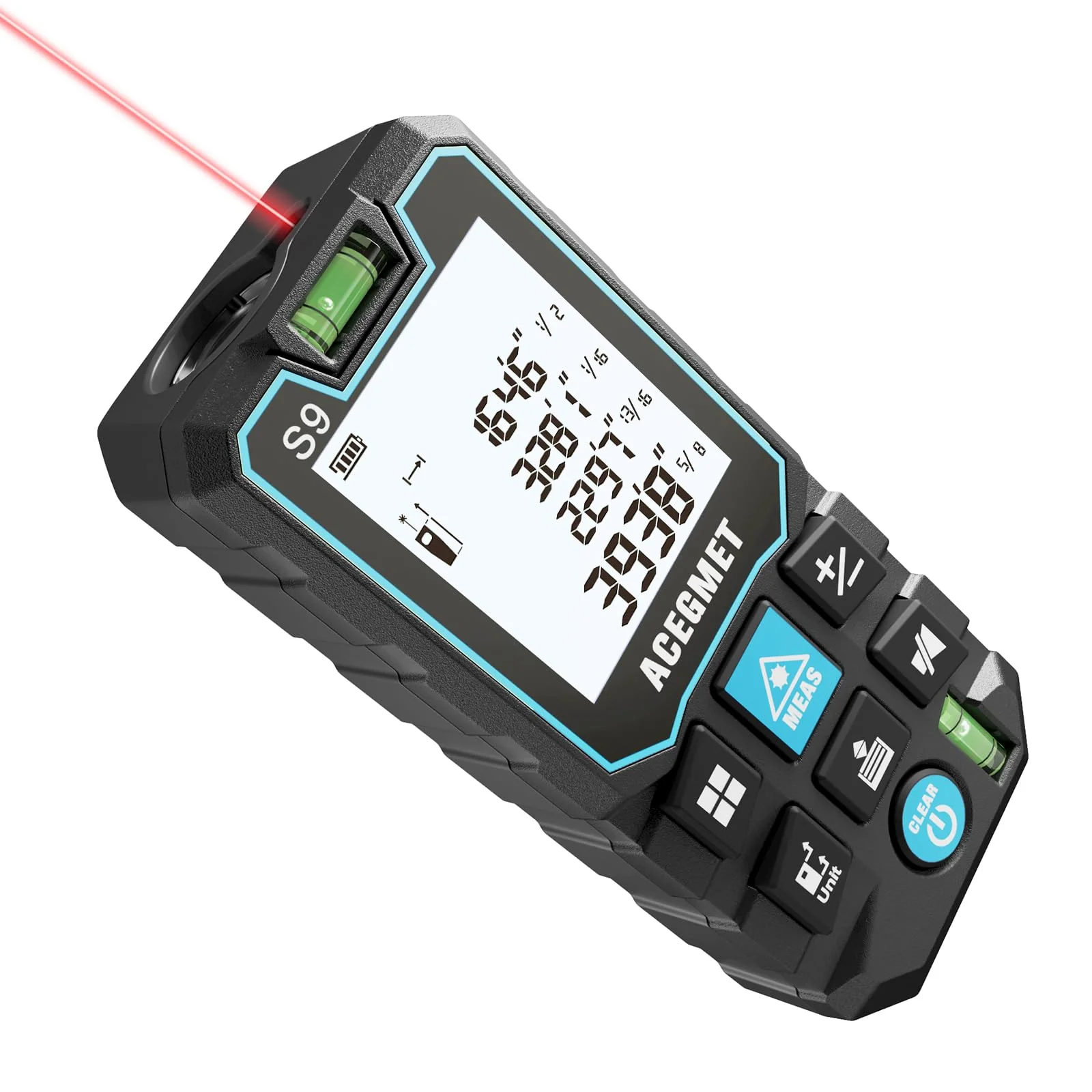 ACEGMET Laser Measure, 393ft/120m Laser Measurement Tool, Laser Measuring Tool with 2 Bubble Levels, LCD Backlit Display, IP54 Waterproof, Pythagorean Mode for Distance, Area, Volume