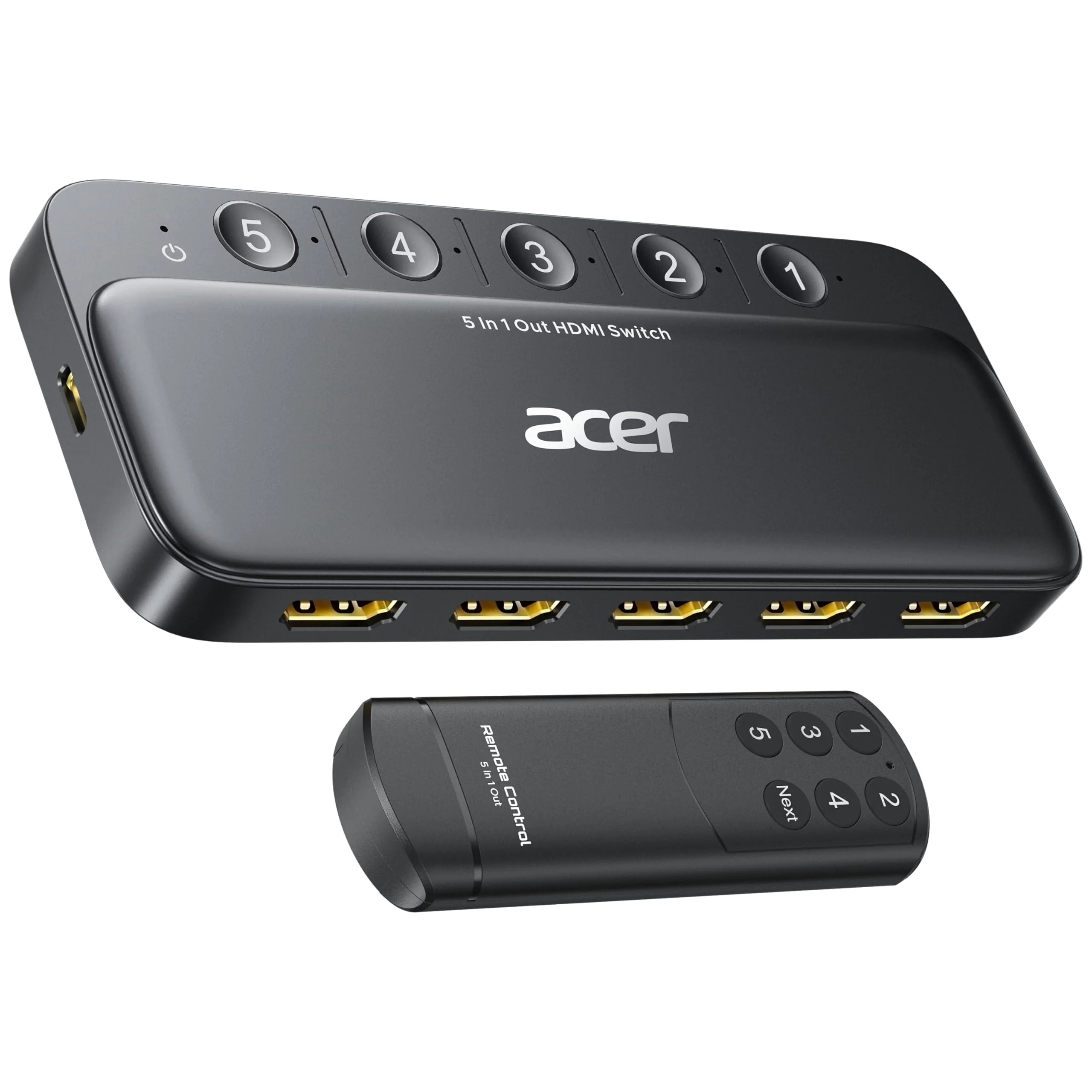 acer HDMI Switch 5 in 1 Out [4K@60Hz, HDMI 2.0, HDCP 2.3, HDR] Switcher with Remote, Supports DTS, Dolby, Work for PS5/Xbox/Switch/Roku/TV Stick/Projector Grey