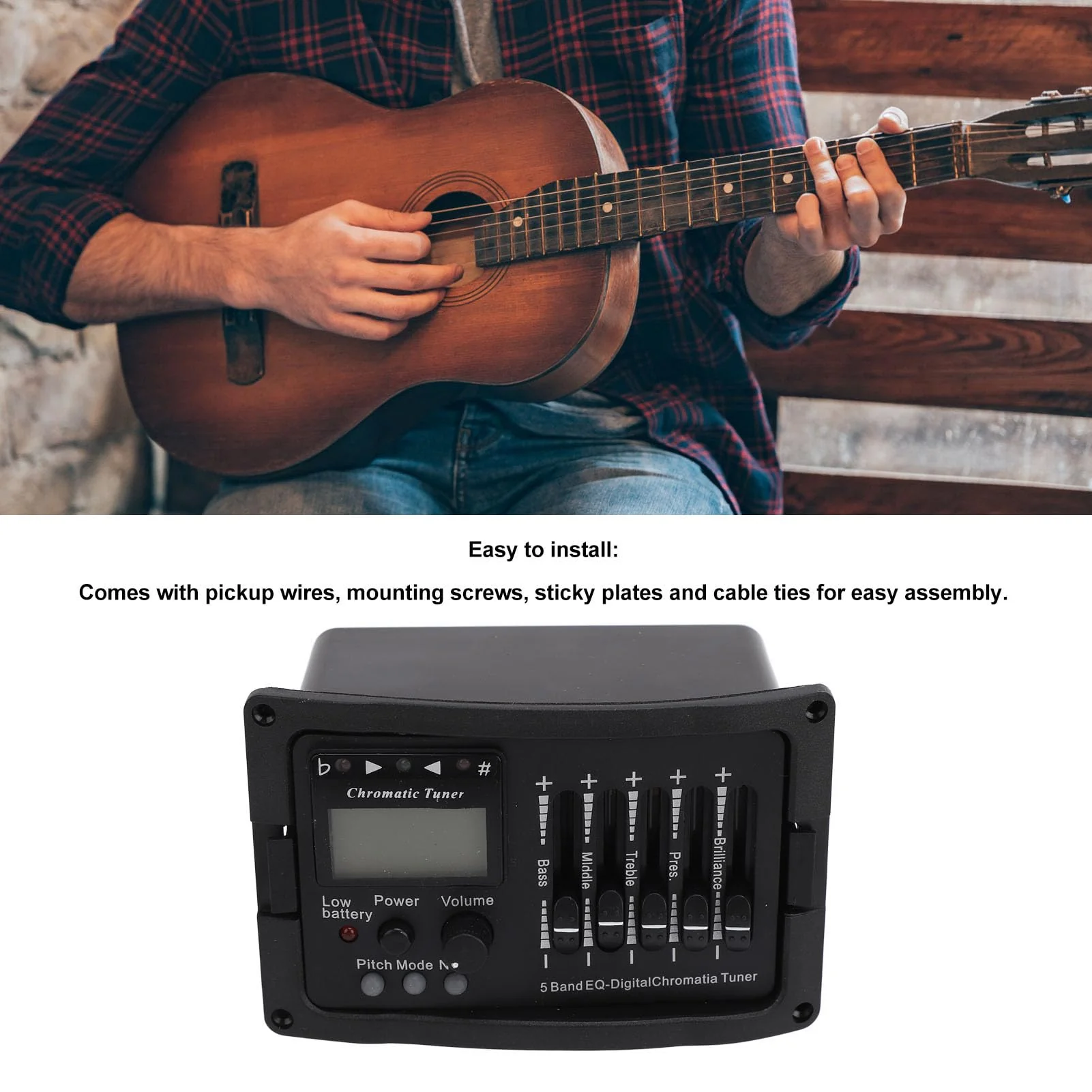 Acoustic Guitar Preamp Pickup 5 Band Guitar Preamp Equalizer with Tuner for Players Stage Performance - Image 4