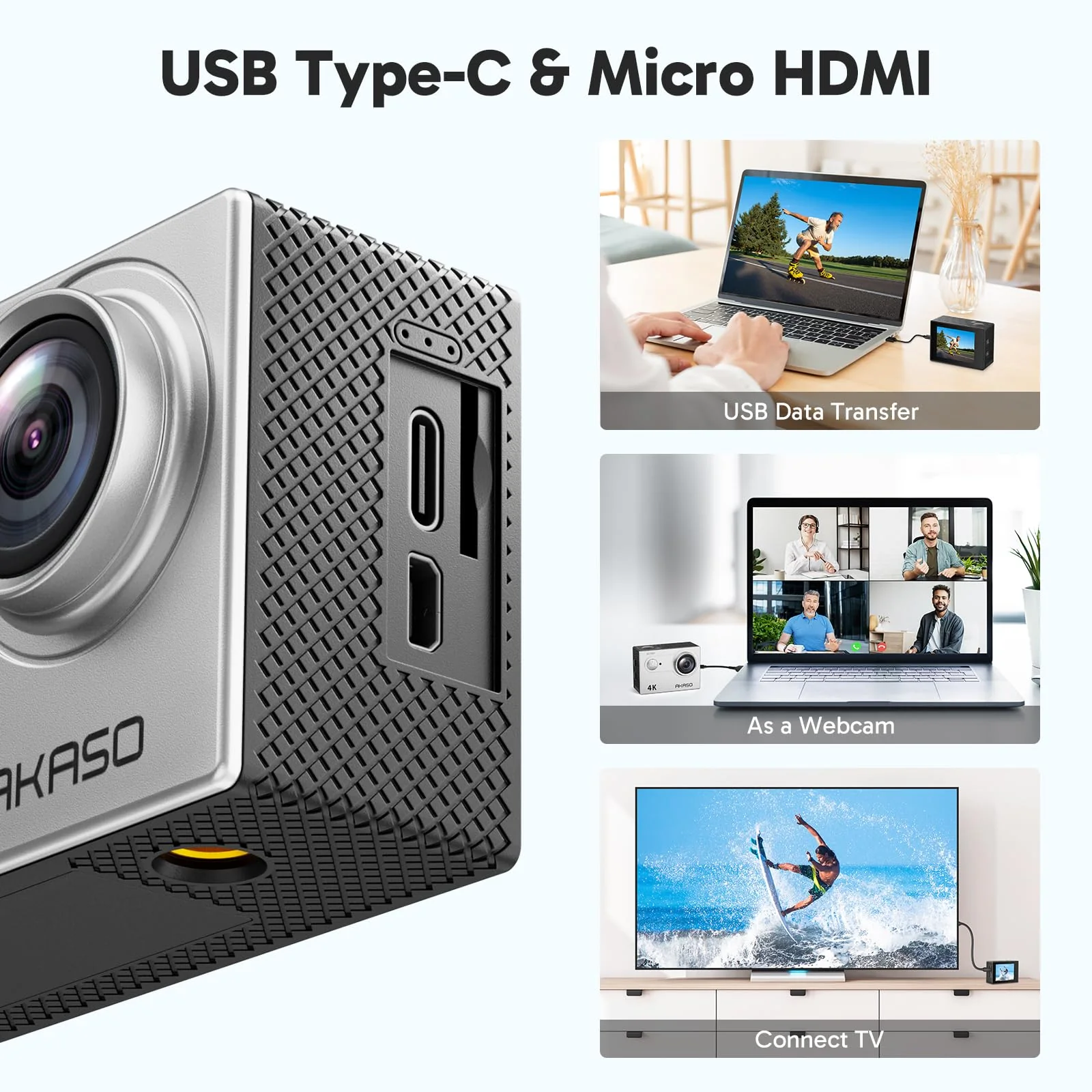 AKASO EK7000 4K30FPS 20MP WiFi Action Camera with EIS Ultra HD Underwater Camera 131FT Waterproof Camera Remote Control 4X Zoom Support External Microphone Silver Sage/Silver - Image 8