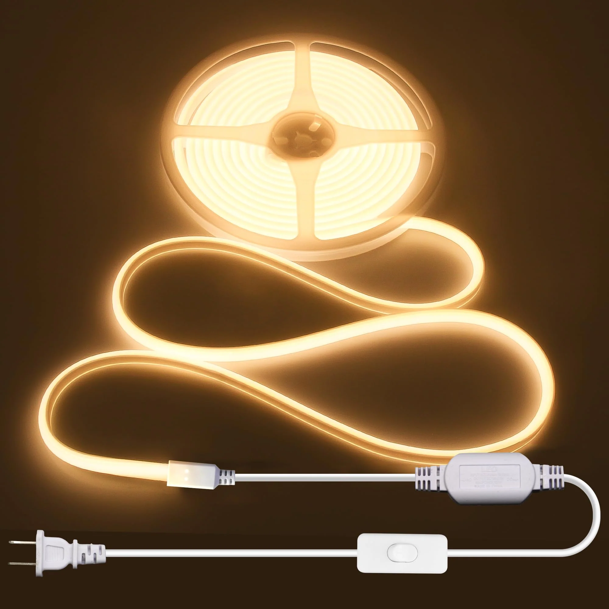 ALITOVE COB LED Strip Light Waterproof IP67 Warm White 3000K 16.4ft AC 110V 120V LED Neon Rope Lights Bright 1440LEDs Flexible LED Strip for Indoor Outdoor Cabinet Shower Bedroom(No Remote Dimmer) 5M (No Remote)