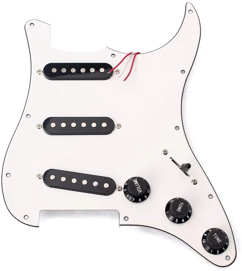 Alnicov Electric Guitar Part Prewired Loaded Pickup Pickguard Assembly 3 Ply SSS White