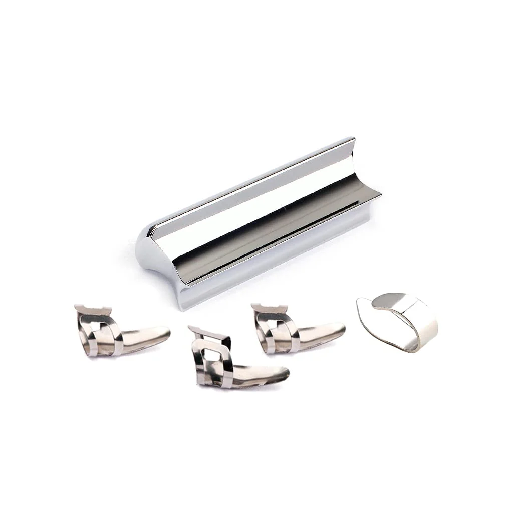 Alnicov Guitar Slide Steel Stainless Tone Bar for Hawaiian Guitar Lap Steel Guitar, Electric Guitar with Metal Thumb Finger Picks Plectrums?Chrome - Image 3