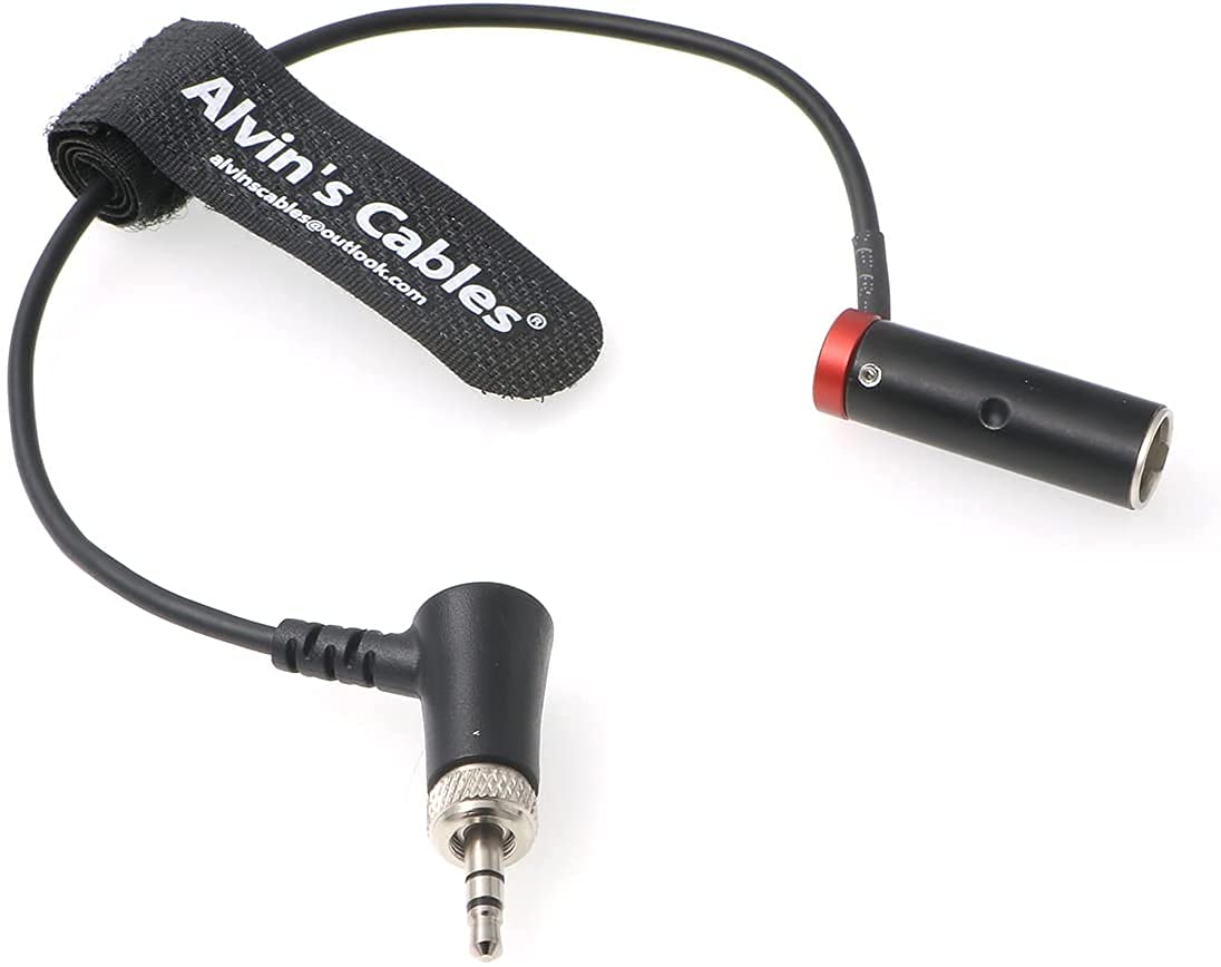 Alvin's Cables Low-Profile Mini-XLR 3-Pin Male to 3.5mm-TRS-Locking Audio-Cable for Canon-EOS-C70 to Sennheiser-EK-100 G4/G3 RodeLink TA3M to Right-Angle 3.5mm Screw-TRS Cable Red