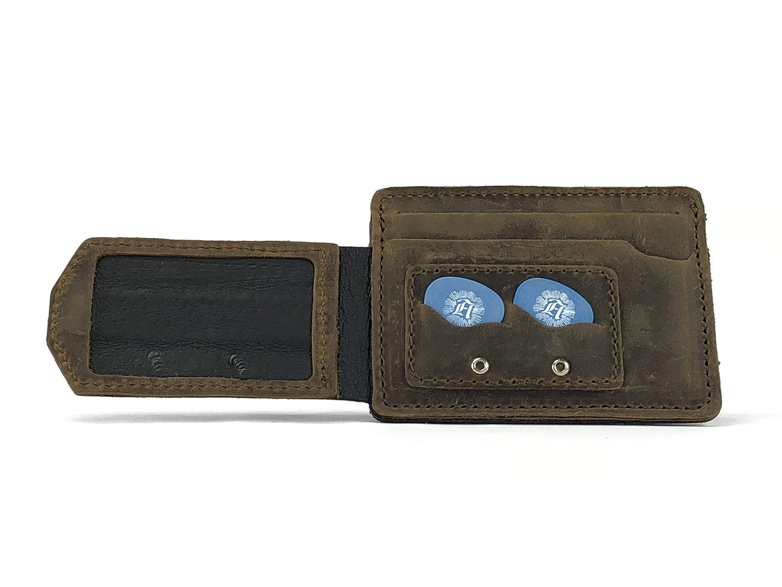 Anthology Gear Compact Full Grain Leather Wallet with Guitar Pick Holder (Whiskey Brown) Whiskey Brown