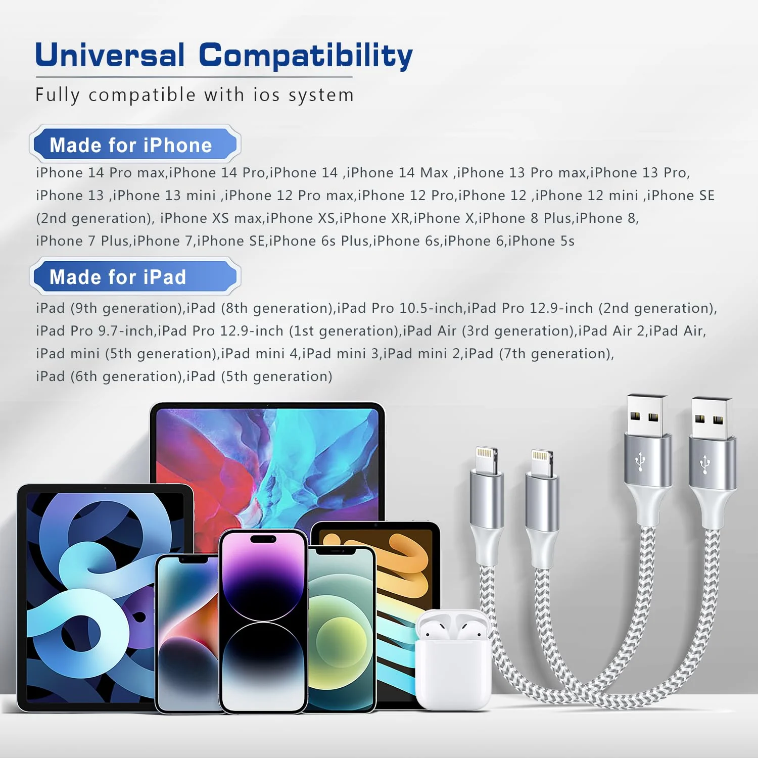 [Apple MFi Certified] Short iPhone Charger 1ft 2Pack,USB A to Lightning Cord Nylon Braided 12 Inch Fast Charging iPhone Cable Compatible with iPhone 14 13 12 11 Pro/Max/Mini Xs SE2/iPad for Car 2Pack-1FT silver - Image 7