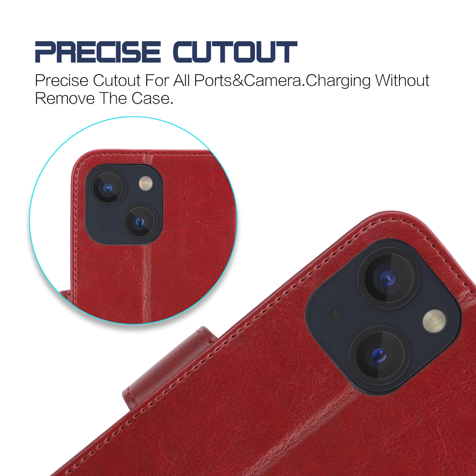Arae Compatible with iPhone 13 Case[Not for iPhone 13 Pro.] with Card Holder and Wrist Strap Wallet Flip Cover for iPhone 13 6.1 inch-Wine Red iPhone 13(6.1") Wine Red - Image 6