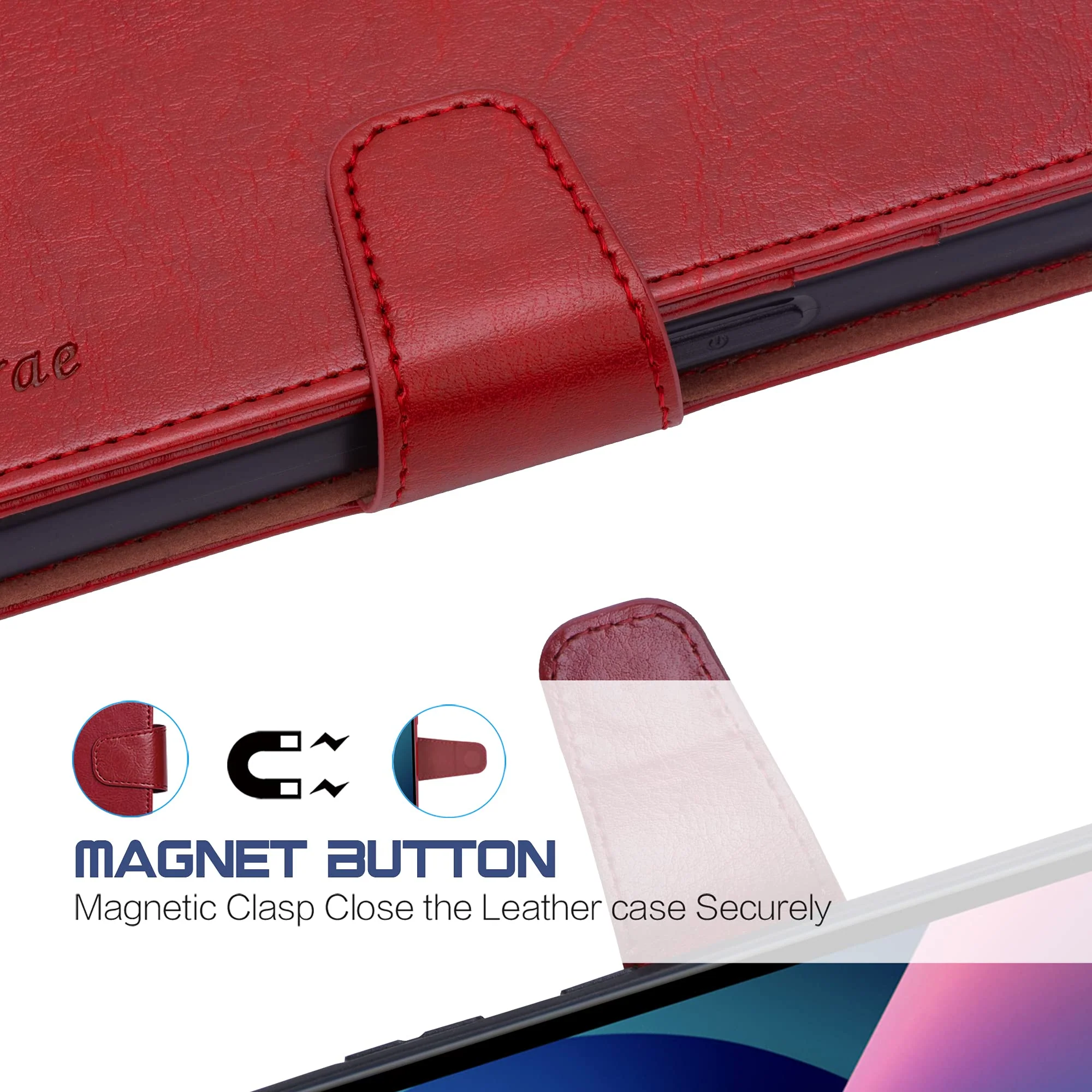 Arae Compatible with iPhone 13 Case[Not for iPhone 13 Pro.] with Card Holder and Wrist Strap Wallet Flip Cover for iPhone 13 6.1 inch-Wine Red iPhone 13(6.1") Wine Red - Image 7