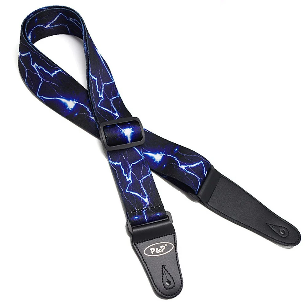Art Attack Soft Cotton Blue Lightning Does Strike Twice Energy Fire Jacguard Weave Music Electric Acoustic Bass Guitar Ukulele Strap