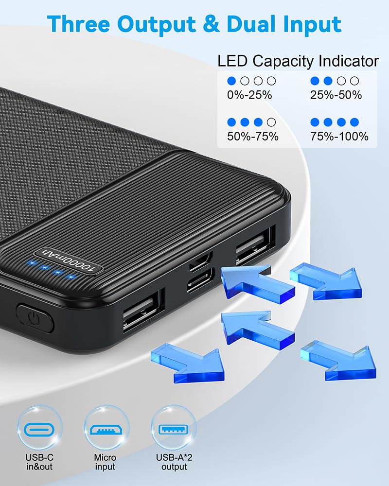 AsperX 2-Pack 10000mAh USB C Output Portable Charger Power Bank Fast Charging, Portable Phone Charger External Battery Pack for iPhone, Samsung, Google LG and Heated Vest Black+White - Image 5