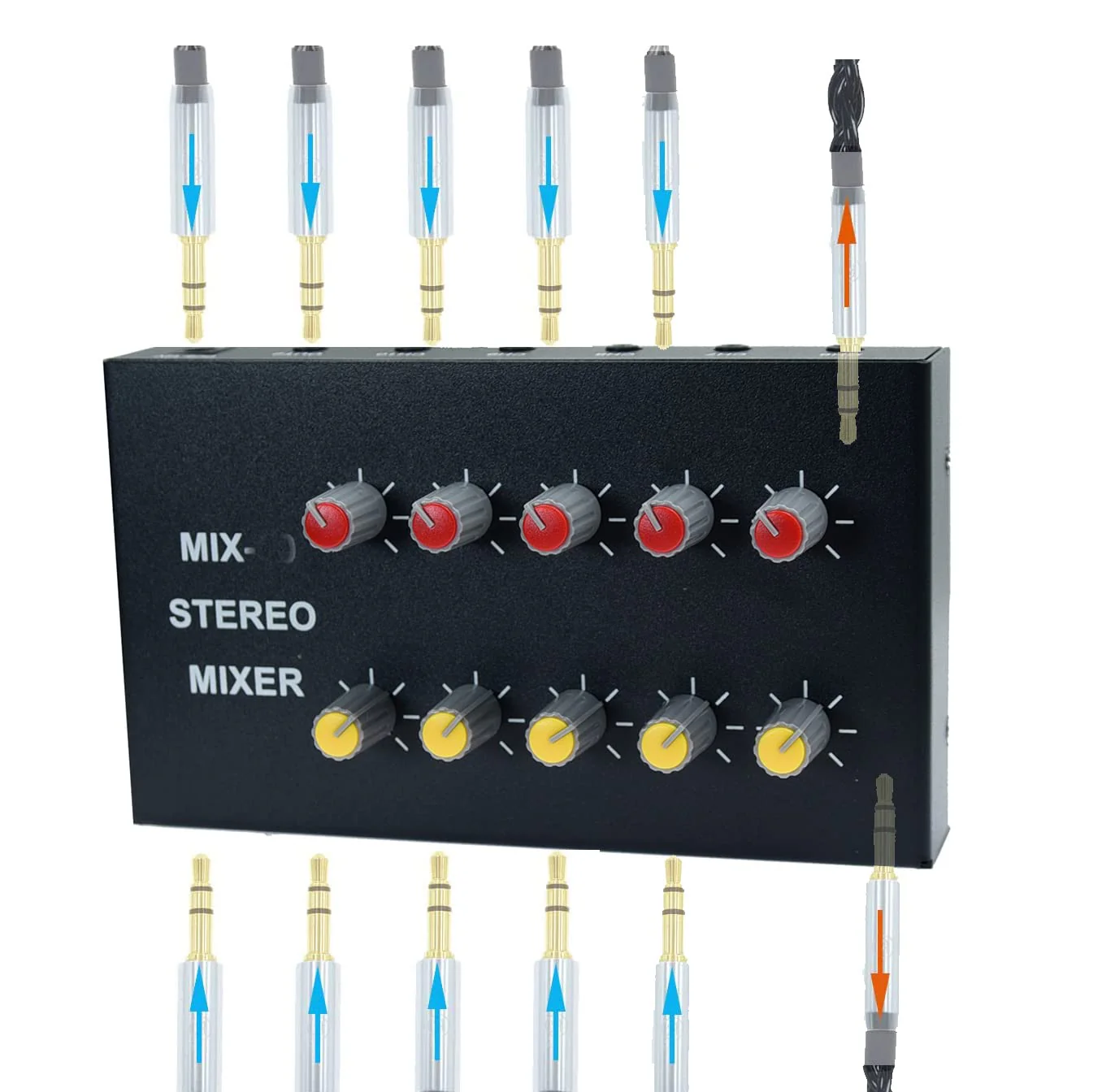 audio mixer Powered 10 Channels input 2 output Mini Audio Mix with 3.5mm Stereo for Broadcasting, Podcasting, Streaming,phone Recording and PC Gaming mixing mix102