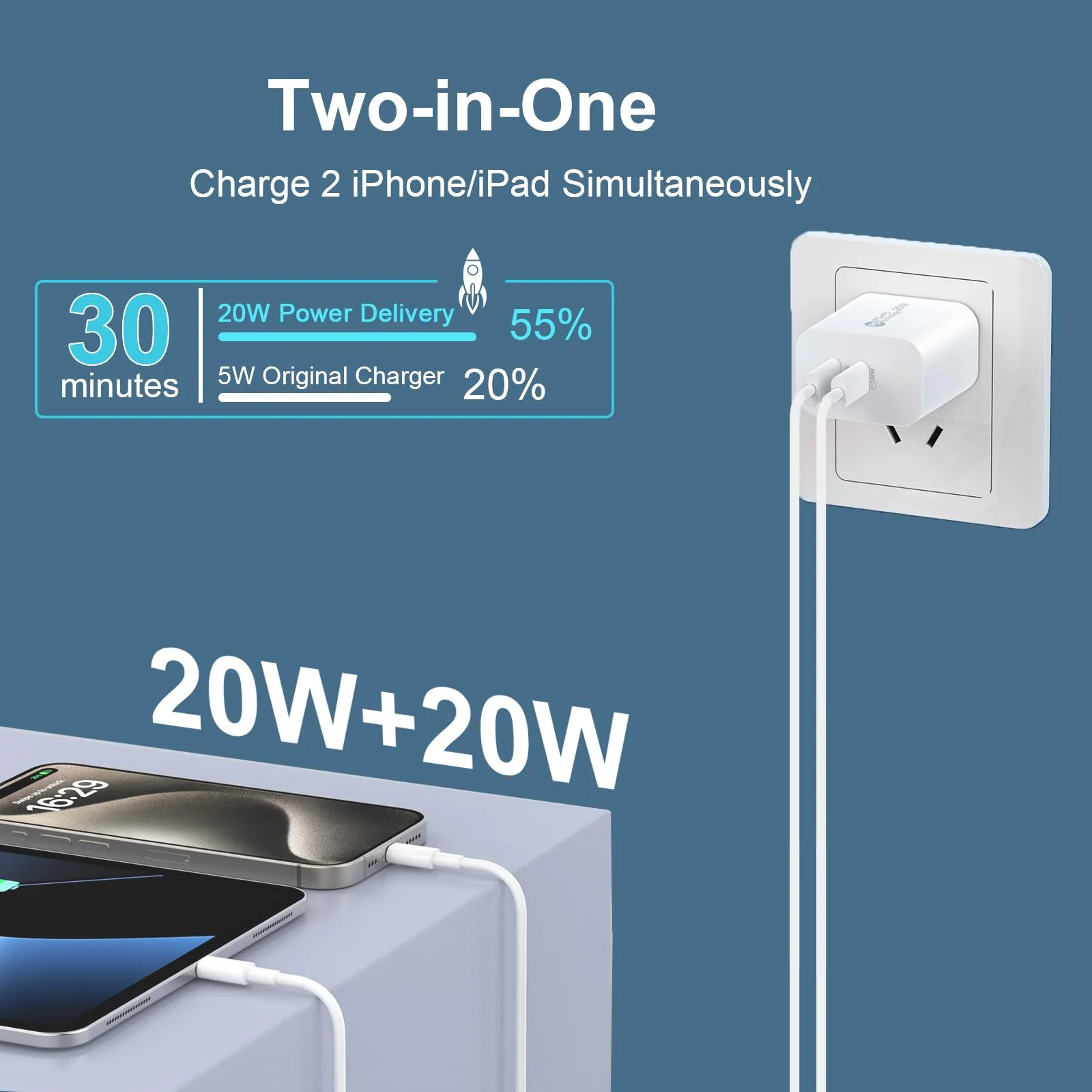 Auorld iPhone 15 Charger Fast Charging[MFi Certified],20W Dual Port USB C Fast Charger Block 10FT Long USB C to C Charging Cable Cord iPhone 15 Pro Max/15 Pro/15/15 Plus,iPad Pro 12.9''/11'',iPad Air white 10 FT - Image 3