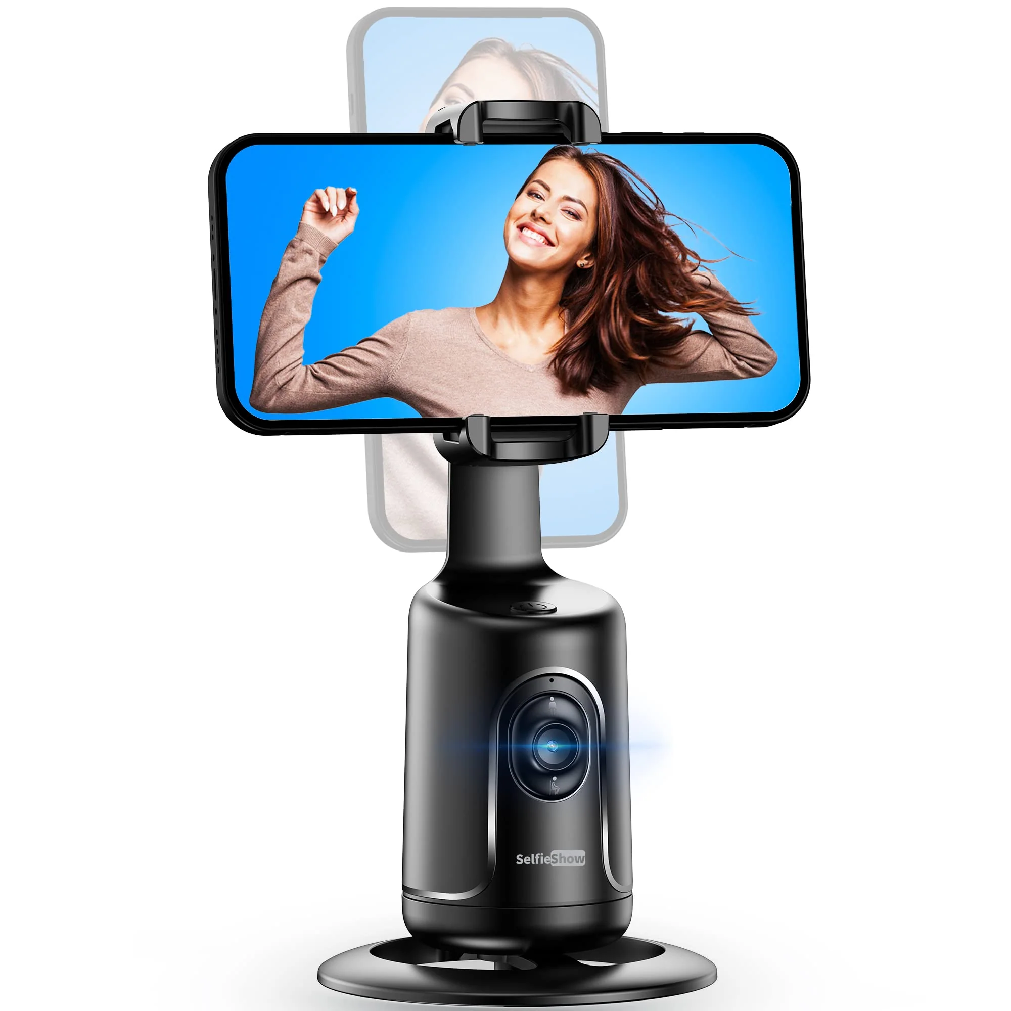 Auto Tracking Phone Holder, Auto Face Tracking Tripod, Portable All-in-one Smart Selfie Stick 360 Rotation Fast Face & Object Tracking Cameraman Robot Mount for Phone Video Vlog Live Streaming(Black) Black