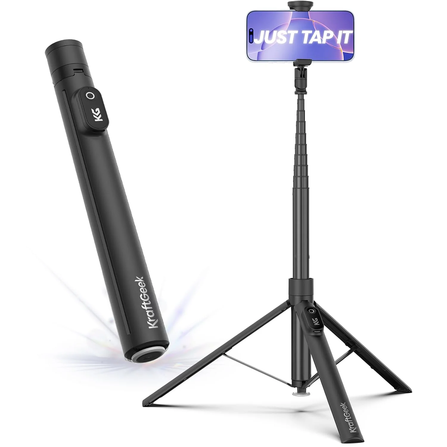 Automatic Tripod for iPhone, 66" Phone Tripod Selfie Stick for Cell Phone, Tripod Stand with Remote for Video Recording, Black