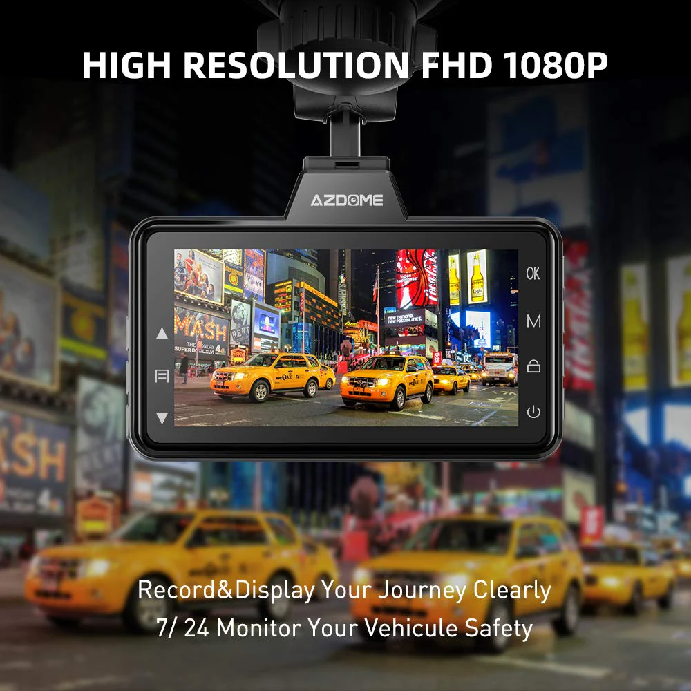 AZDOME Dual Dash Cam Front and Rear, 3 inch 2.5D IPS Screen Free 64GB Card Car Driving Recorder, 1080P FHD Dashboard Camera, Waterproof Backup Camera Night Vision, Park Monitor, G-Sensor, for Car Taxi - Image 4
