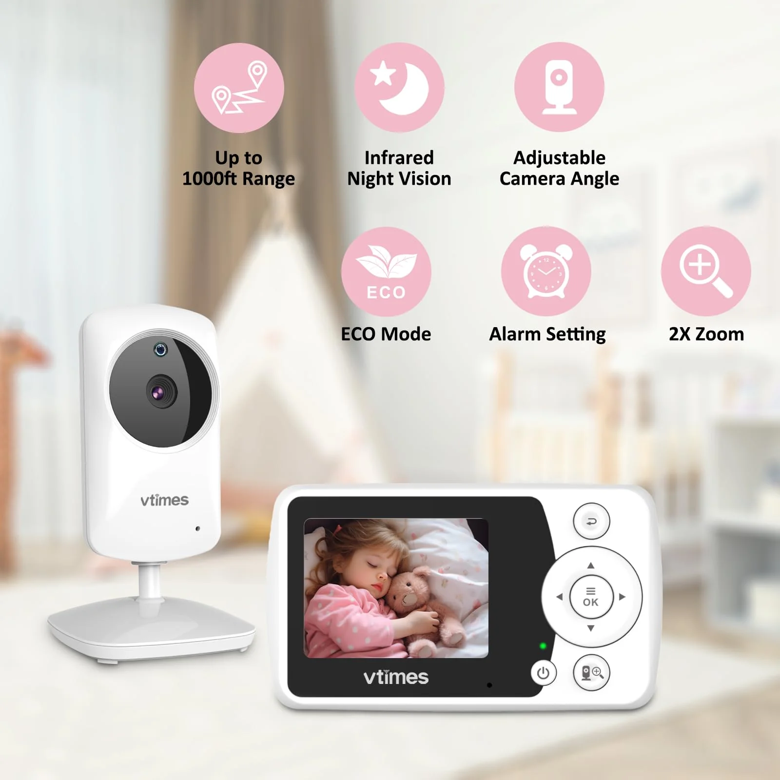 Baby Monitor with Camera and Audio, Video Baby Monitor No WiFi Night Vision, 2.4" LCD Screen Portable Baby Camera VOX Mode Pan-Tilt-Zoom Alarm and 1000ft Range, Ideal for Baby/Elderly/Pet - Image 3