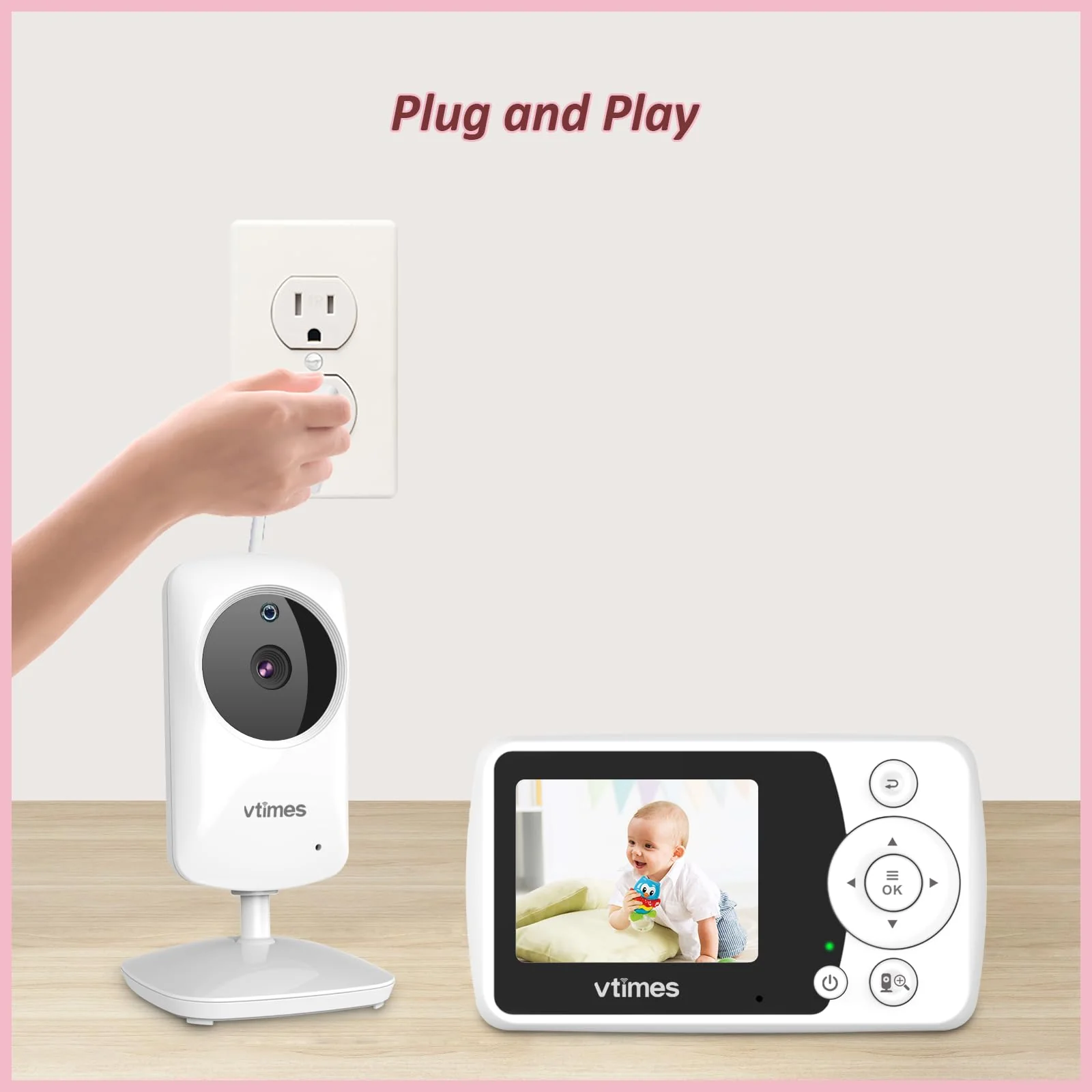 Baby Monitor with Camera and Audio, Video Baby Monitor No WiFi Night Vision, 2.4" LCD Screen Portable Baby Camera VOX Mode Pan-Tilt-Zoom Alarm and 1000ft Range, Ideal for Baby/Elderly/Pet - Image 7