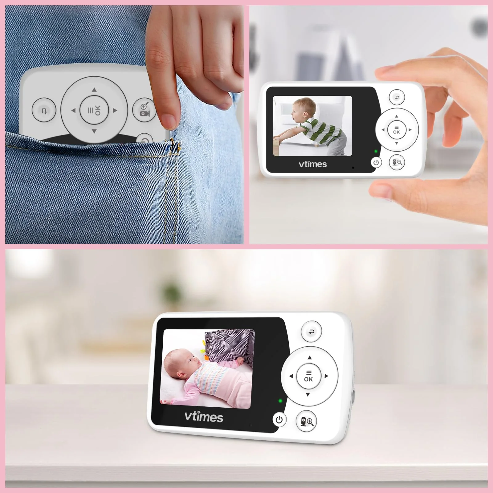 Baby Monitor with Camera and Audio, Video Baby Monitor No WiFi Night Vision, 2.4" LCD Screen Portable Baby Camera VOX Mode Pan-Tilt-Zoom Alarm and 1000ft Range, Ideal for Baby/Elderly/Pet - Image 8