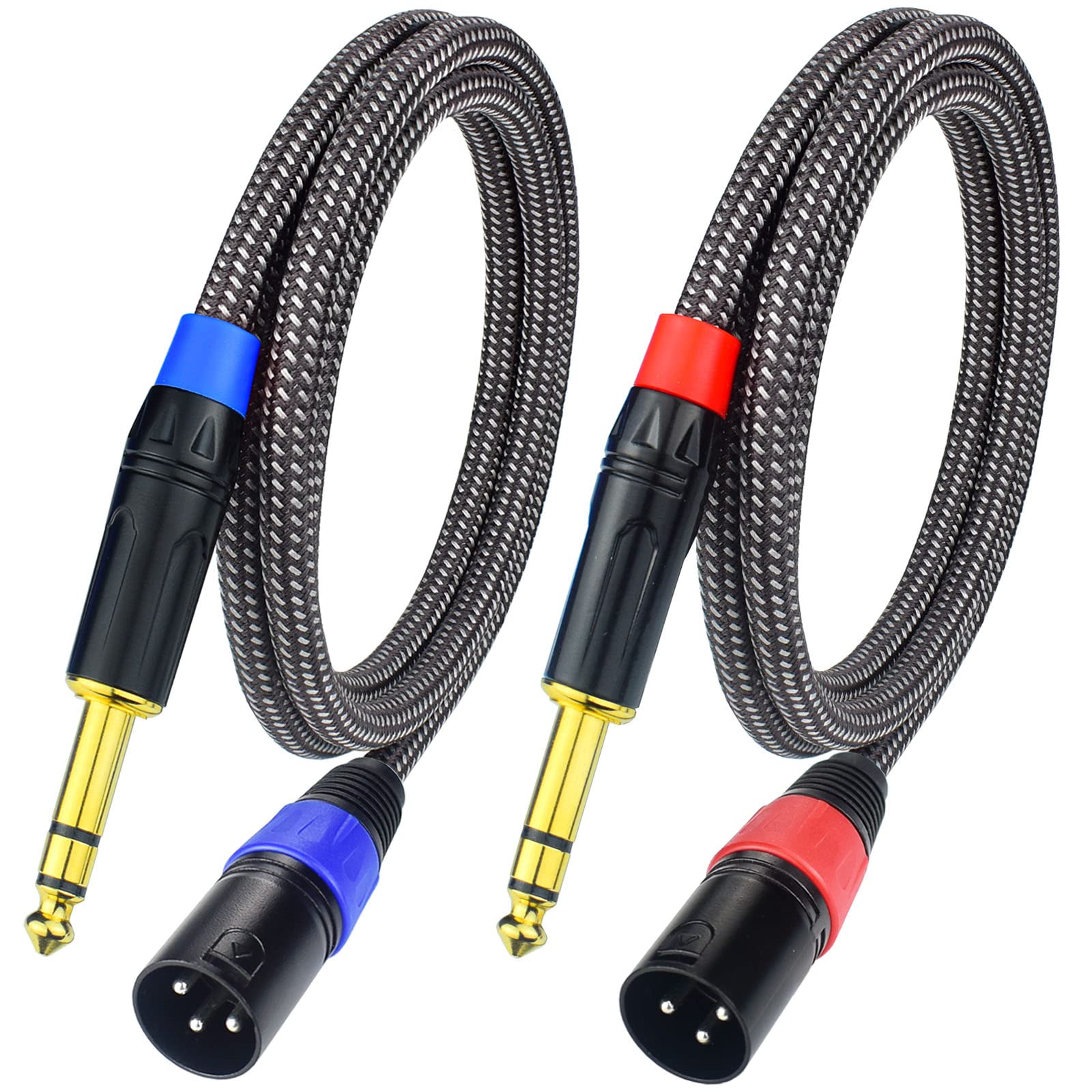 Balanced 1/4" TRS to XLR Male Patch Cable, 10Feet Quarter Inch 6.35mm to 3pin XLR Male Microphone Cable, Heavy Duty Nylon Braided, Gold Plated Plug, for Mixer, Speaker, Studio Monitor -2Pack 10Feet, 2Pack
