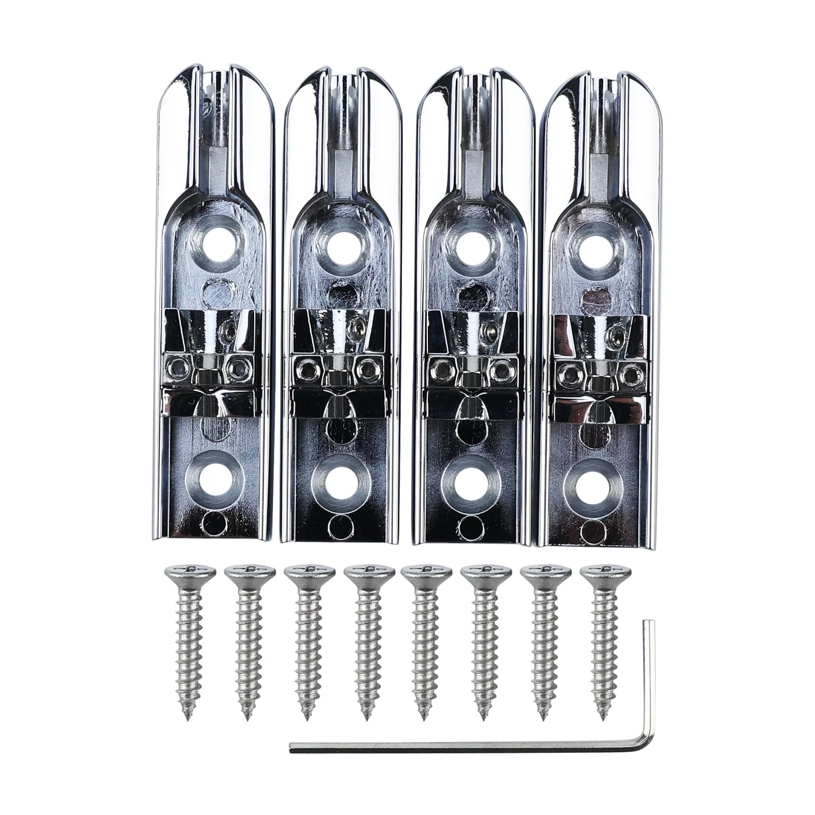 Bass Guitar Bridge with Zinc ALloy Saddle Base Individual Single String Fixed Bridge for 4 String Electric Bass Replacement Parts(Chrome) 4PCS Chrome