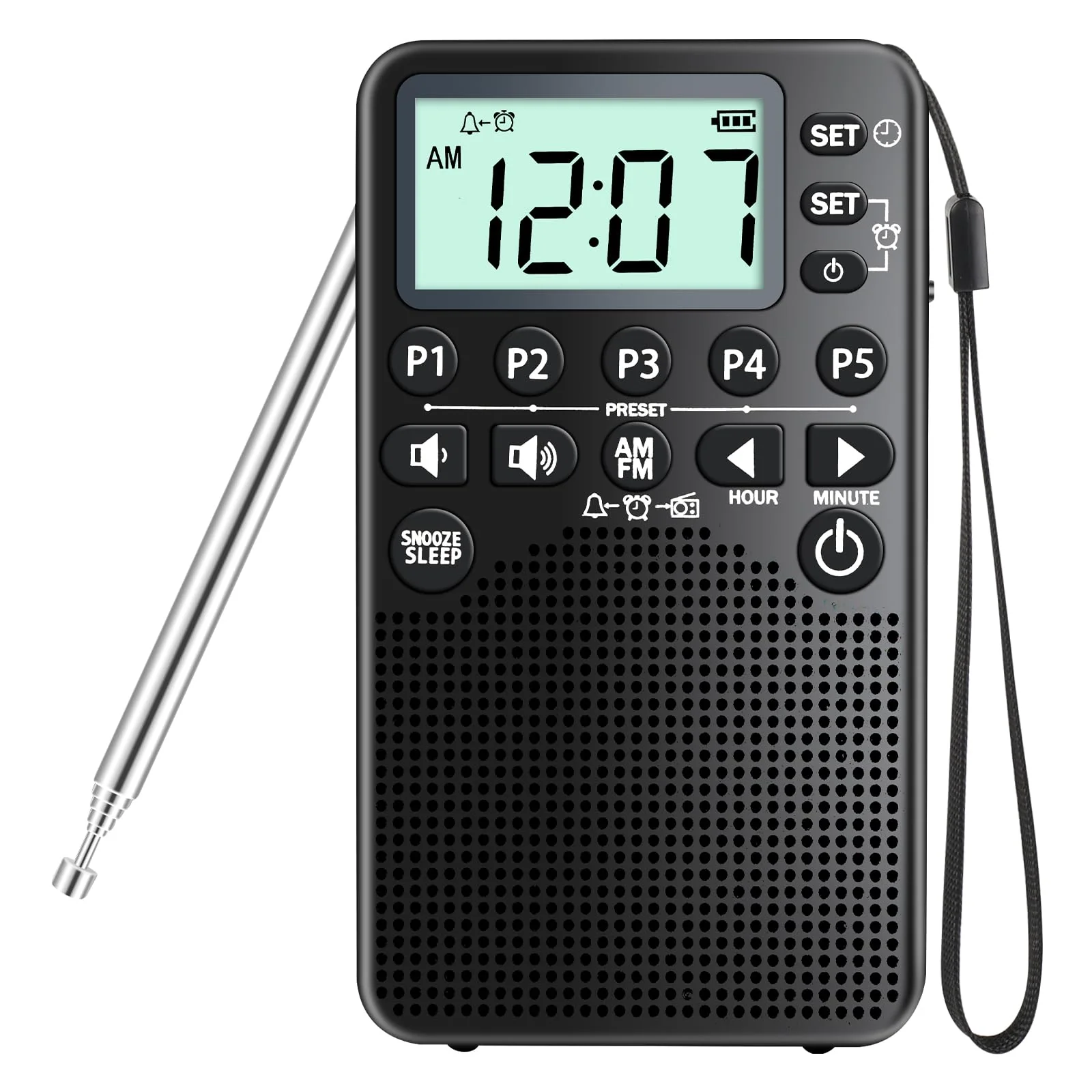 Battery Operated Portable Pocket AM/FM Radio | Digital Tuning, Loud Speaker, Excellent Reception | Portable Emergency & Outdoor Radio with LCD Screen, Alarm Clock, Preset, Sleep Timer, Snooze