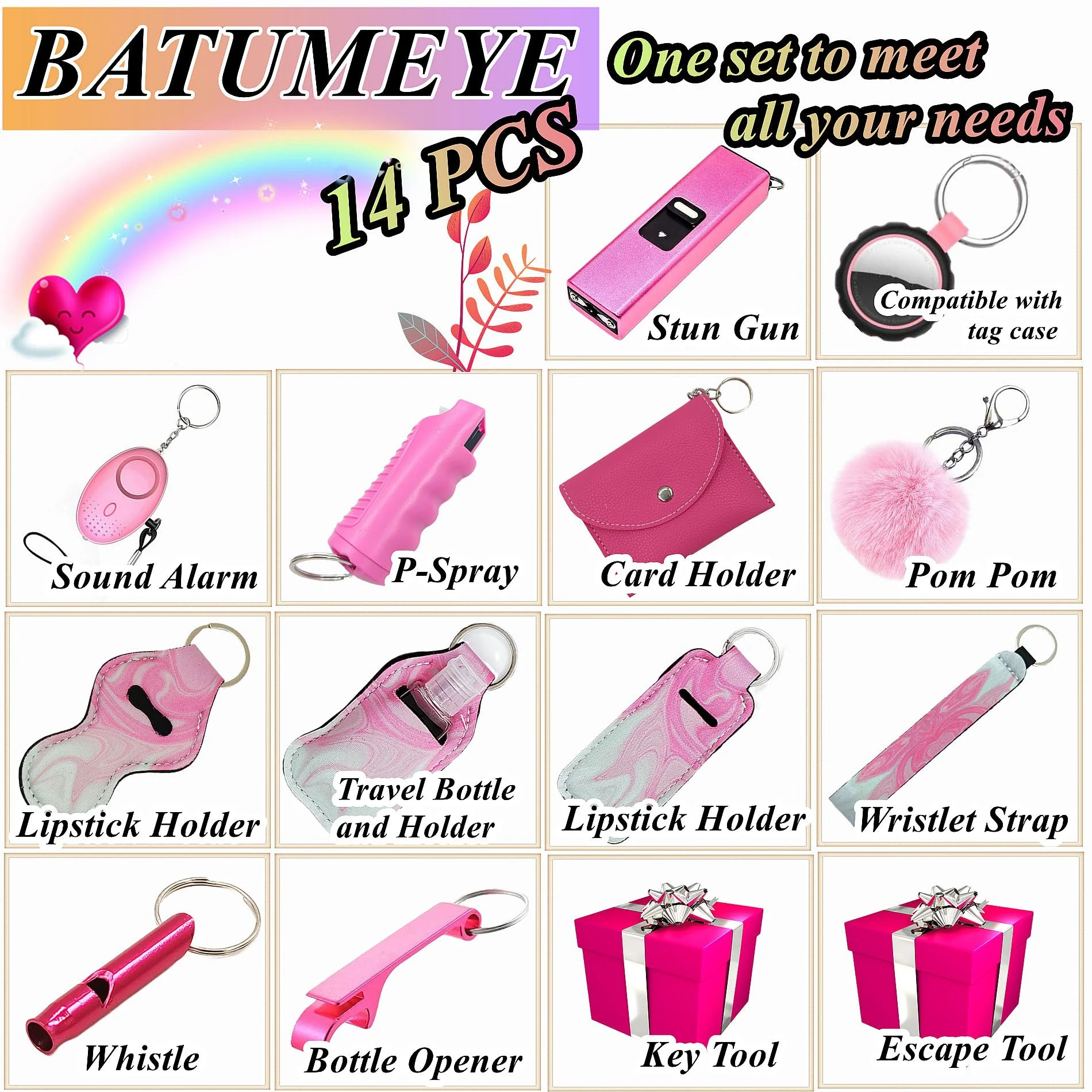BATUMEYE Gift Set for Woman with Card Holder, Wristlet Lanyard,Pom Pom Ball,Travel Bottle Holder… Pink - Image 3