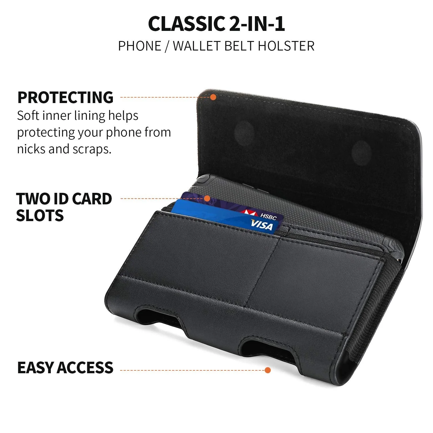 BECPLT Galaxy S24 Ultra S23 Ultra S22 Ultra 5G Note 20 Ultra 5G Note 10+ Plus 5G Holster Black Leather Carrying Cell Phone Holder Belt Clip Holster Case Pouch for Galaxy A14 5G S21 Ultra 5G Note 20 9 XL (6.85" x 3.6" x 0.75") Black-Leather - Image 2
