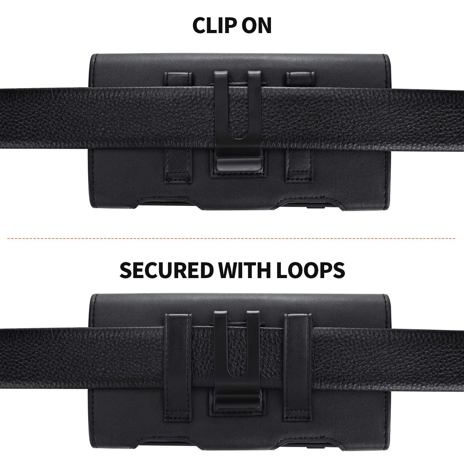 BECPLT Galaxy S24 Ultra S23 Ultra S22 Ultra 5G Note 20 Ultra 5G Note 10+ Plus 5G Holster Black Leather Carrying Cell Phone Holder Belt Clip Holster Case Pouch for Galaxy A14 5G S21 Ultra 5G Note 20 9 XL (6.85" x 3.6" x 0.75") Black-Leather - Image 5