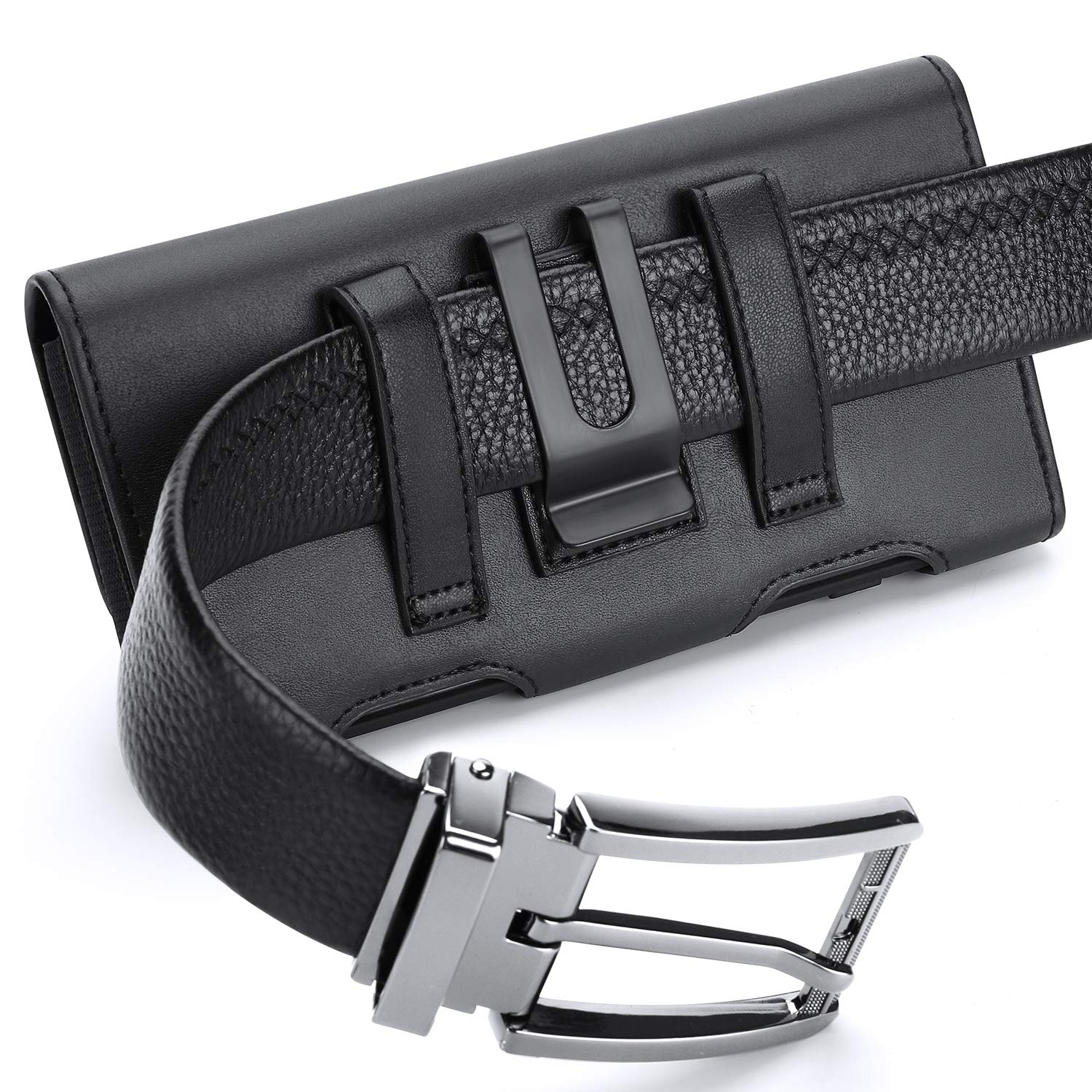 BECPLT Galaxy S24 Ultra S23 Ultra S22 Ultra 5G Note 20 Ultra 5G Note 10+ Plus 5G Holster Black Leather Carrying Cell Phone Holder Belt Clip Holster Case Pouch for Galaxy A14 5G S21 Ultra 5G Note 20 9 XL (6.85" x 3.6" x 0.75") Black-Leather - Image 6