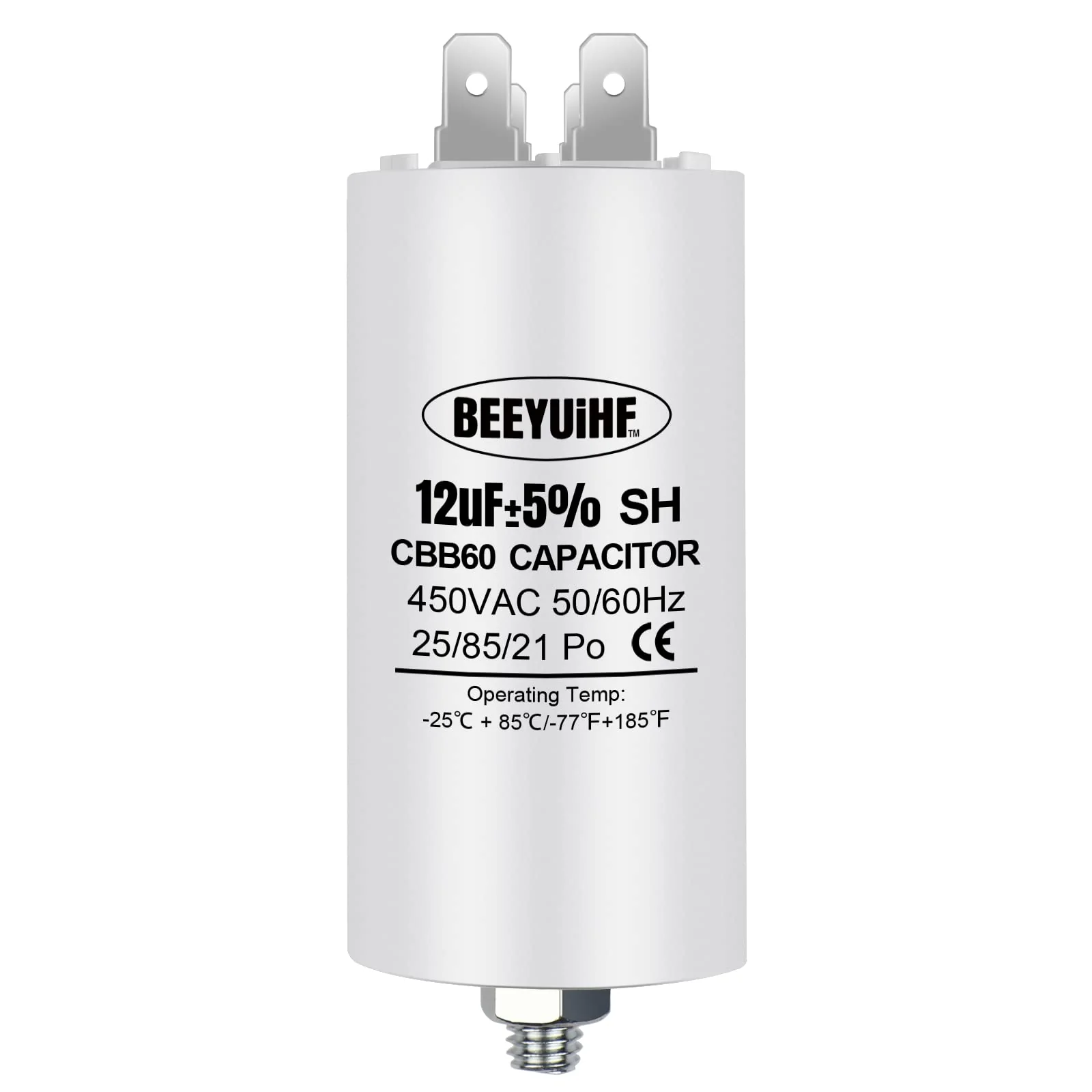 BEEYUIHF CBB60 Motor Capacitor 12µF 450V Capacitor 50/60Hz Starting Capacitor 12UF Motor Running Capacitor Plug M8 for Electric Motor 40 x 72 mm 12μF / 12uF