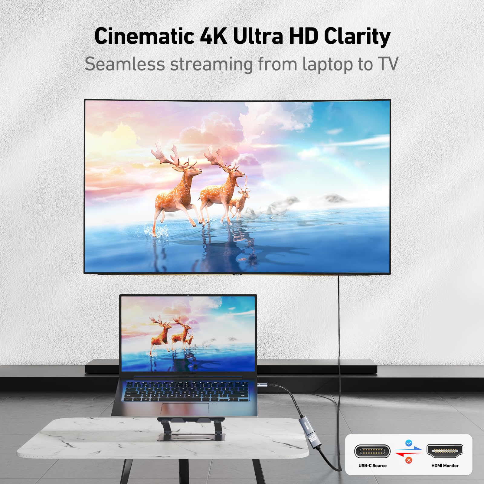 BENFEI USB Type-C to HDMI Adapter [Thunderbolt 3/4 Compatible] with iPhone 15 Pro/Max, MacBook Pro/Air 2023, iPad Pro, iMac, S23, XPS 17, Surface Book 3 and More 1 Gray - Image 2