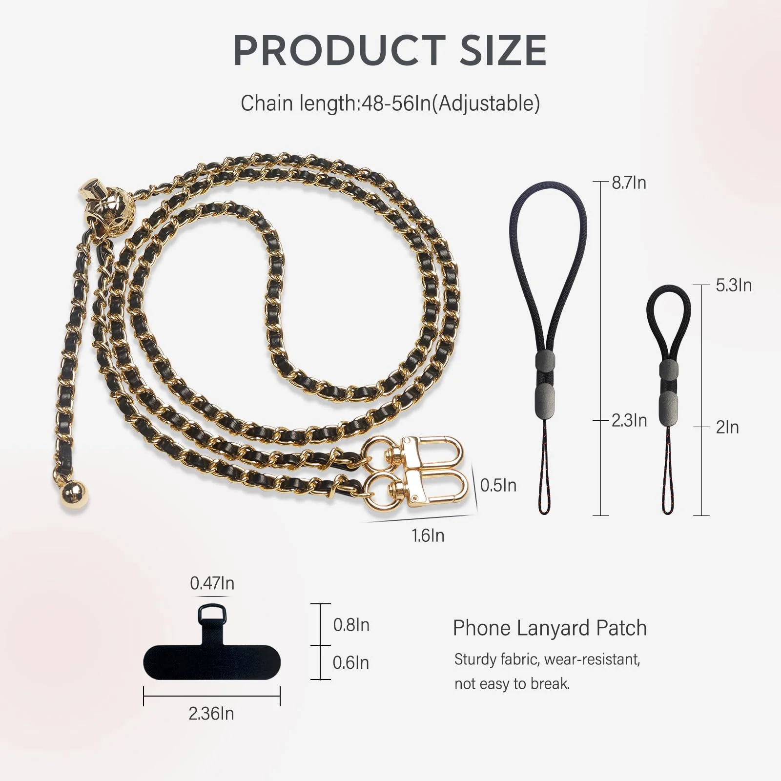 BFSD·DM Phone crossbody strap, 2× Pads,1× Leather Phone Strap,1× Phone Wrist Strap,1× Adjustable Finger Strap,Universal Crossbody Patch Phone Lanyards,Compatible with Most Smart, phone lanyard Gold/Black Adjustable - Image 2