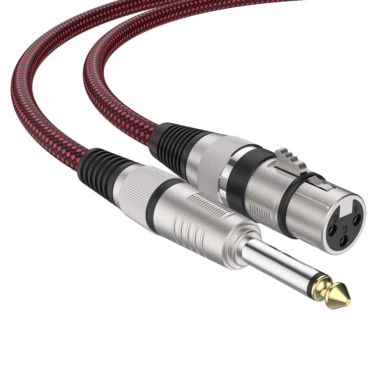 BIFALE XLR Female to 1/4 TS Cable 10ft 2Pack, Nylon Braided Microphone Cable TS 6.35mm Mono Jack Unbalanced Microphone Cable Heavy Duty Mic Cable TS to XLR Female-10FT-2Pack