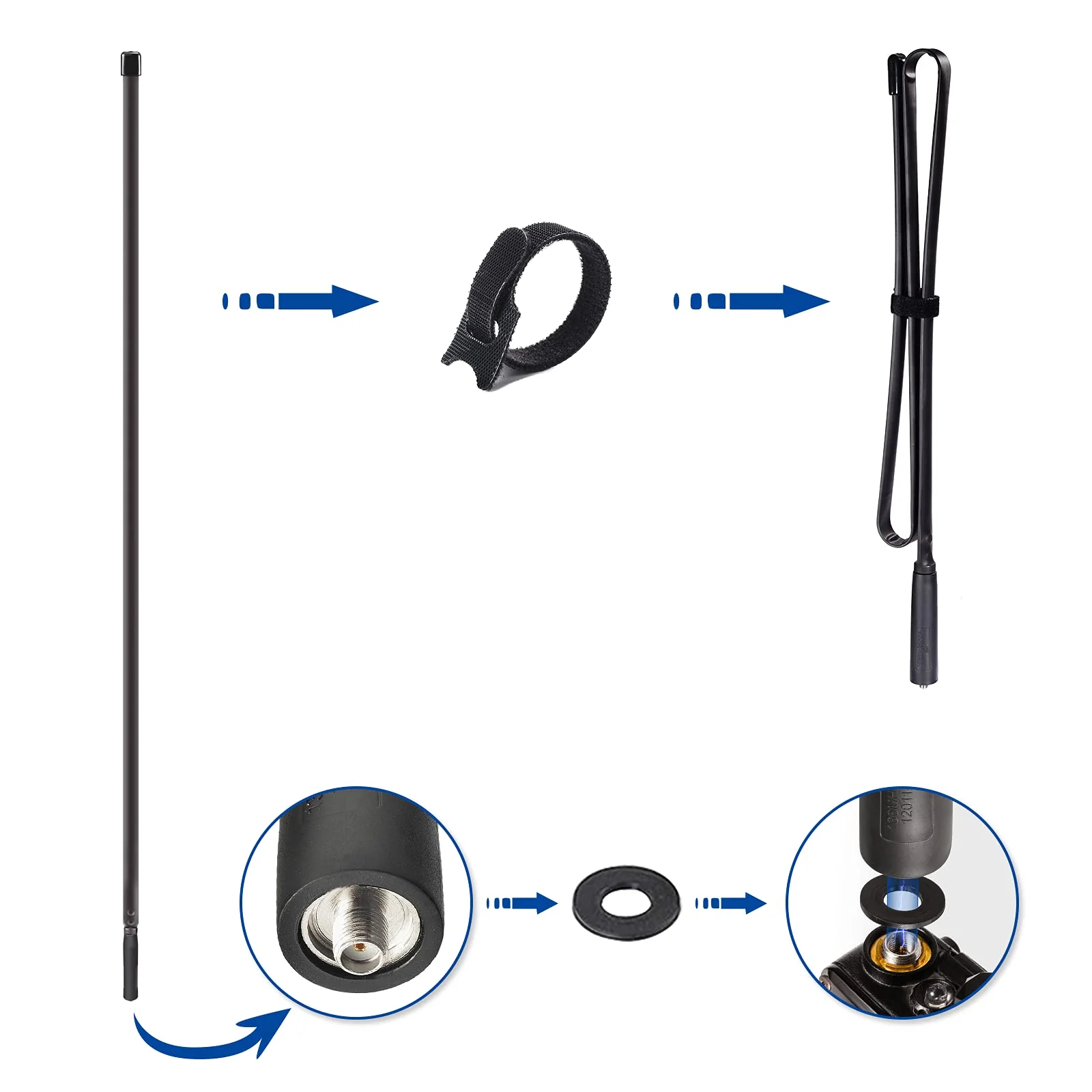Bingfu Dual Band VHF UHF 136-520MHz 42.5 inch Foldable CS Tactical SMA Female Ham Radio Antenna for Kenwood Wouxun Baofeng BF-F8HP UV-5R UV-82 BF-888S GT-3 Handheld Ham Two Way Radio Walkie Talkie 42.5 inch Antenna - Image 2