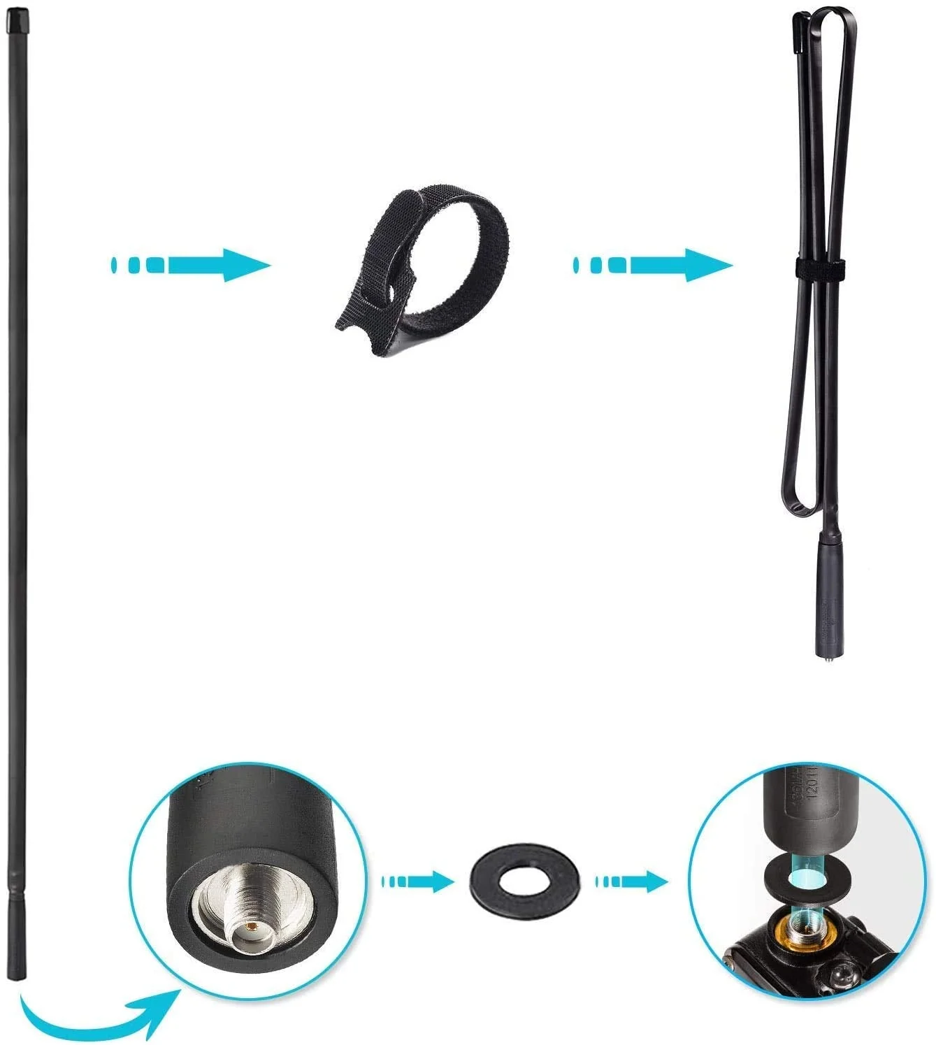 Bingfu Foldable CS Tactical SMA Female Ham Radio Antenna 2-Pack Dual Band VHF UHF 136-520MHz 42.5 inch Antenna for Kenwood Baofeng BF-F8HP UV-5R UV-82 BF-888S GT-3 Ham Two Way Radio Walkie Talkie 2-Pack 42.5 inch Antenna - Image 4