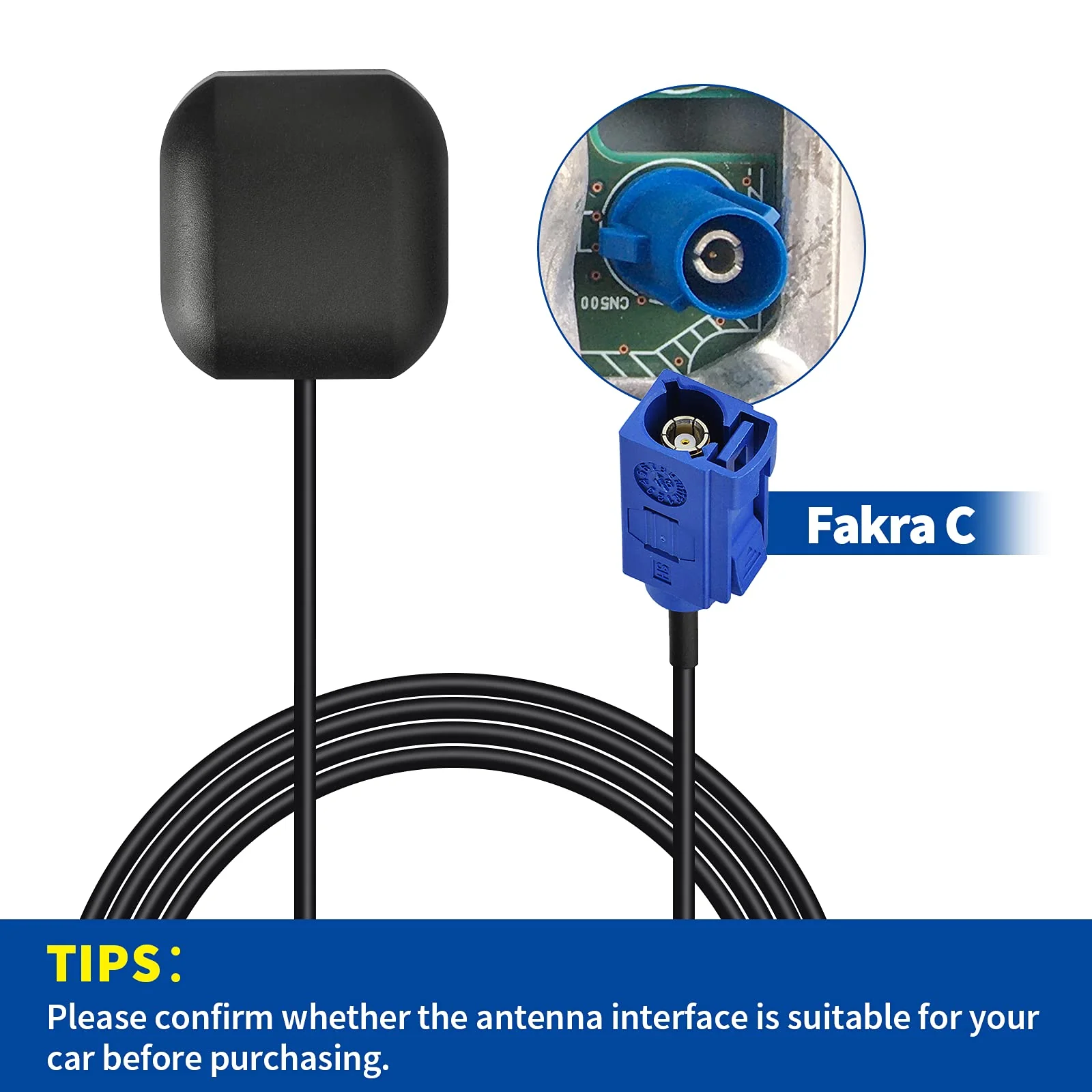 Bingfu Vehicle Waterproof Active GPS Navigation Antenna Fakra C Blue GPS Antenna Compatible with Ford Dodge RAM GM Chevy Chevrolet GMC Jeep Cadillac BMW Audi Mercedes Benz Car Truck SUV Head Unit Fakra C Antenna - Image 3