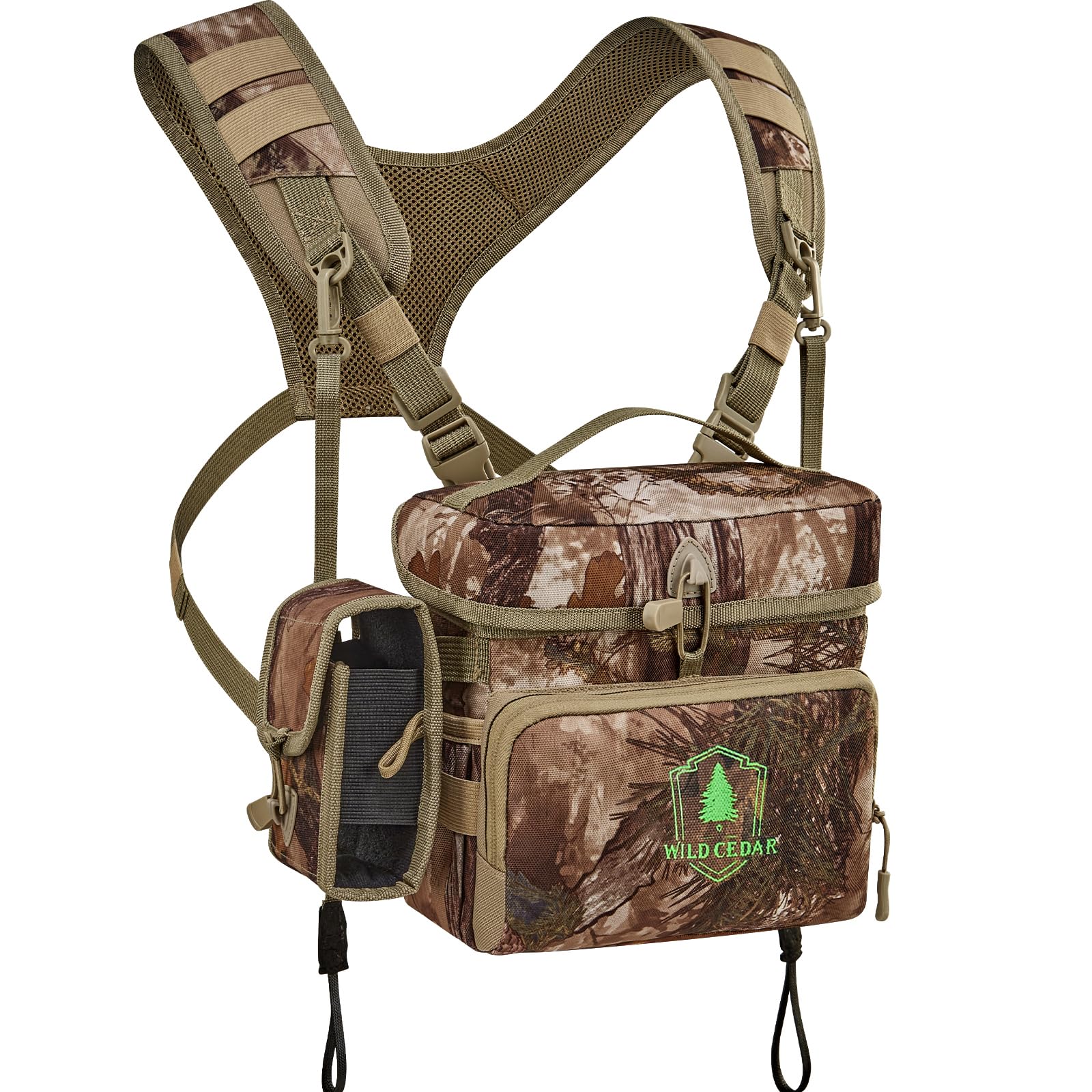 Binocular Harness Chest Pack with Rangefinder Pouch, Bino Harness with Rain Cover for Hunting Medium