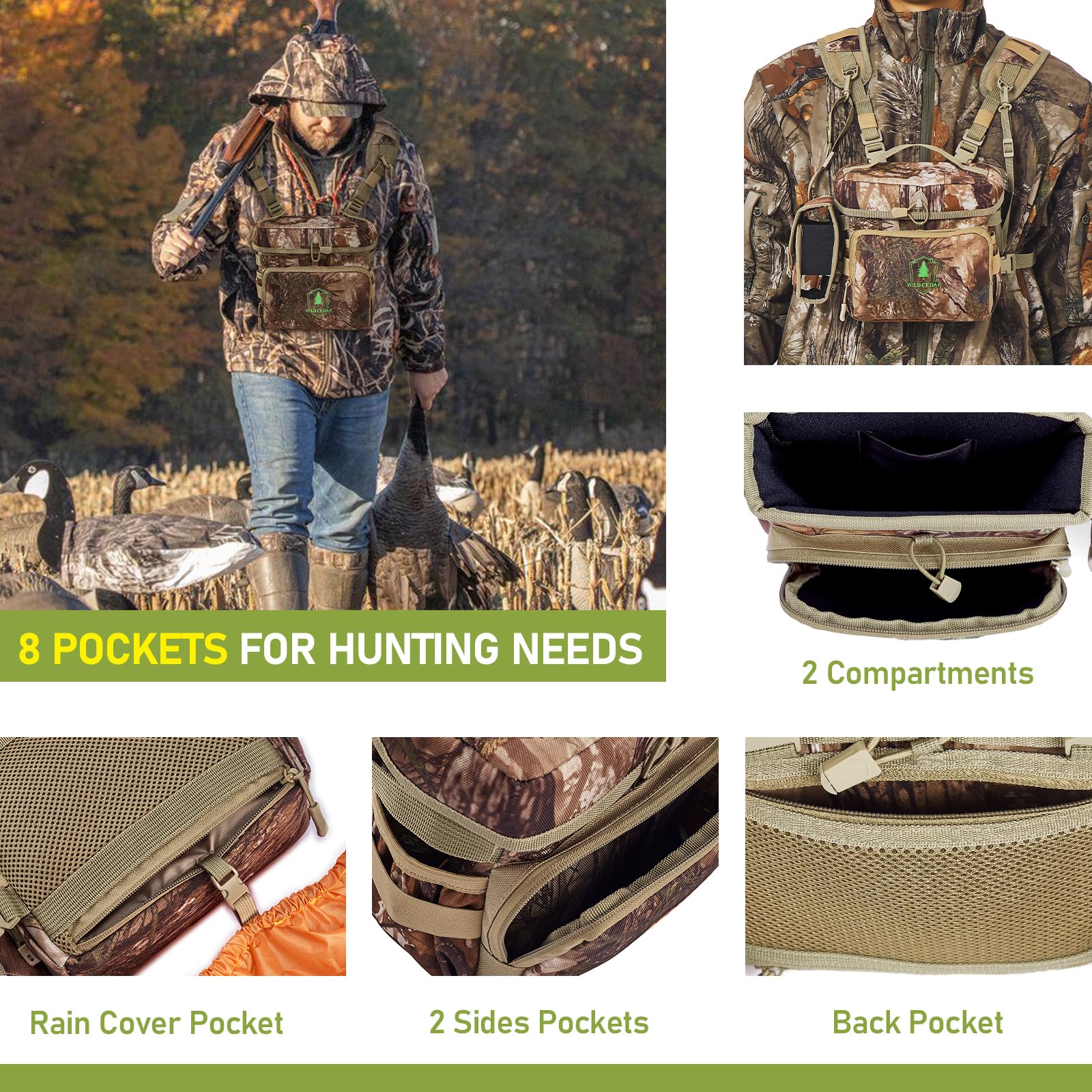 Binocular Harness Chest Pack with Rangefinder Pouch, Bino Harness with Rain Cover for Hunting Medium - Image 3
