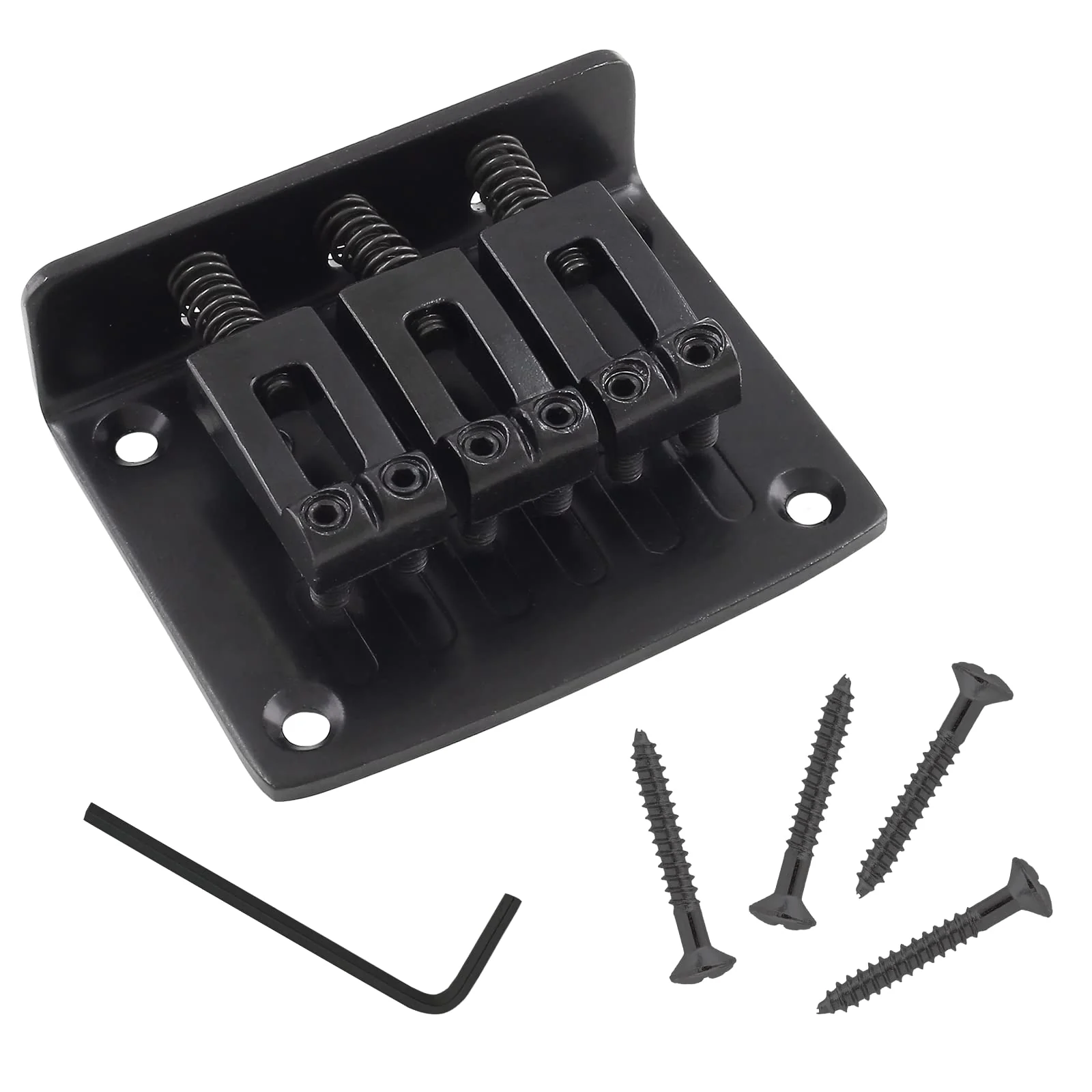 Black Adjustable 3 String Guitar Bridge, Metal Fixed Top Load Guitar Tailpiece Guitar Fixed Bridge Hardtail Saddle Bridge Guitar Parts for 3 String Guitar