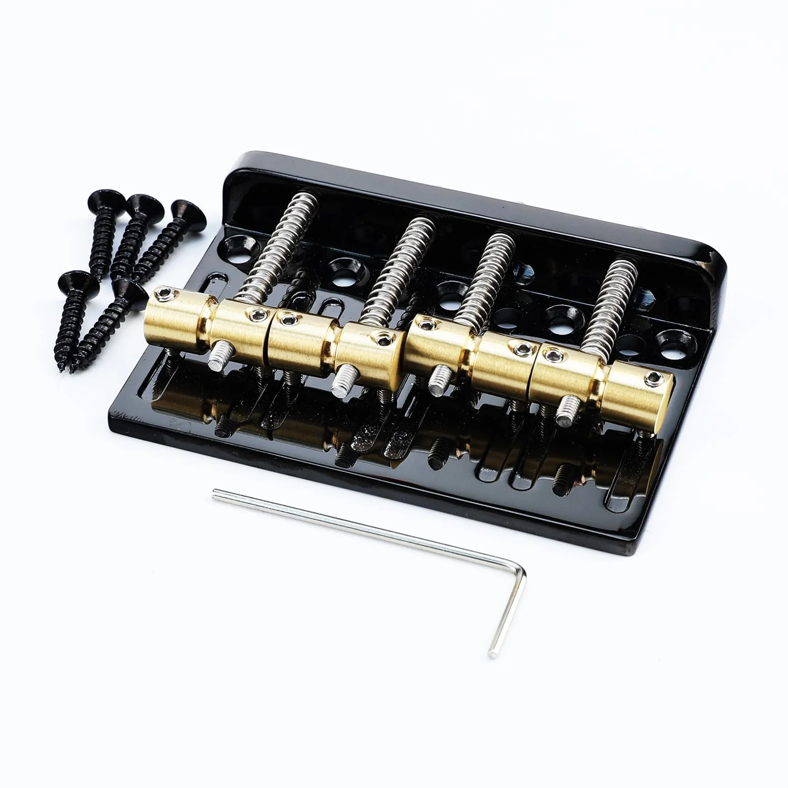 Black Electric Bass Guitar Bridge with Brass Saddles Zinc Alloy Plate 4 String Fixed Bridge Compatible with Fender Jazz Precision Bass Bridge Replacement Parts Black